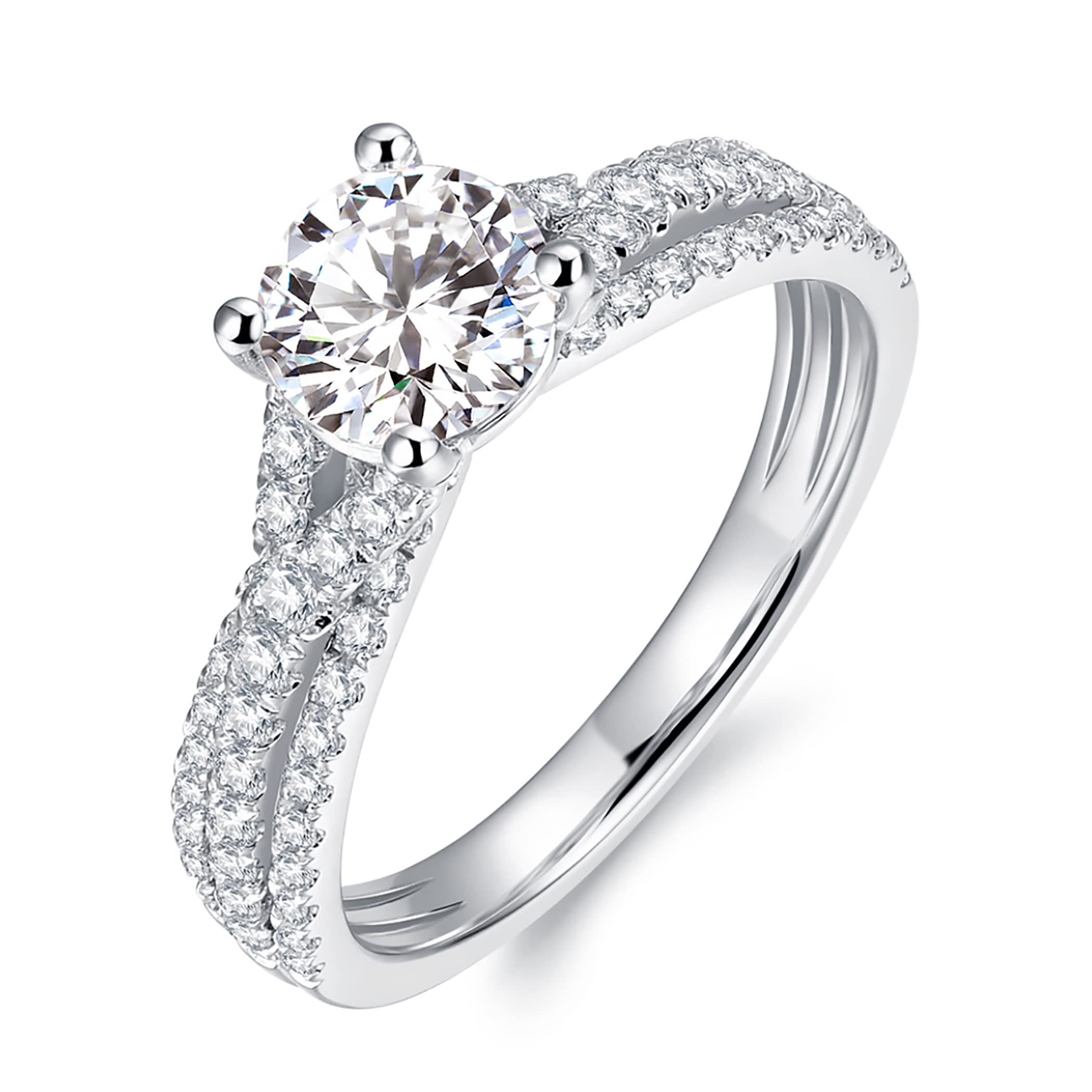 1ct Round Brilliant Cut D Color VVS Moissanite Engagement Ring for Women - Petite Twist Design, Elegant Wedding & Proposal Jewelry Gift