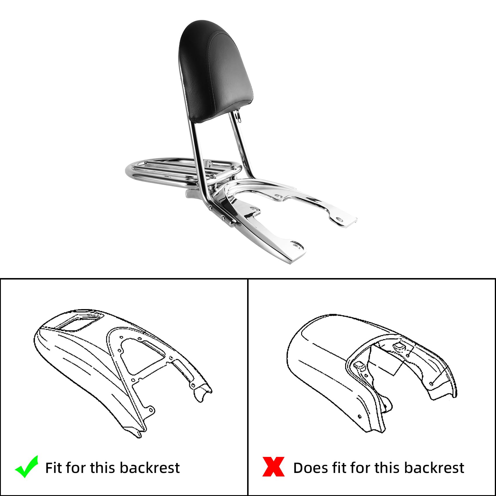 TCT-Motorparts Sissy Bar Backrest Pad with Luggage Rack Kit - Compatible with Harley VRSCAW VRSCDX VRSCX Models (2007-2011) 240 Rear Tire | Comfortable & Stylish Upgrade for Long Rides & Touring