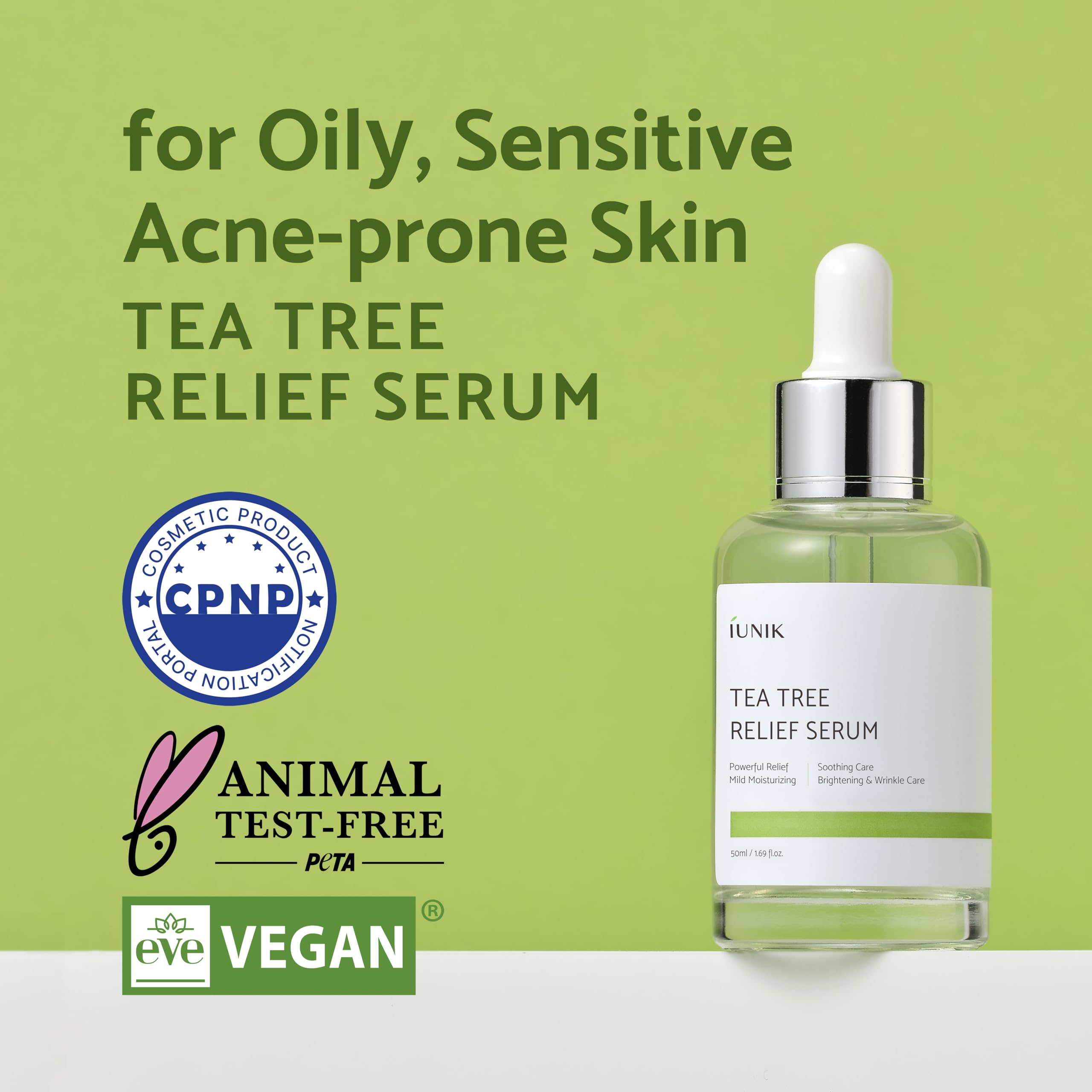 iUNIK 400,000ppm Beta Glucan Deep Moisture Serum & Tea Tree Relief Facial Serum - Korean Skincare for Intense Hydration, Acne Treatment & Soothing - with Mushroom Extracts for Nourishing Face Ampoule Essence - Perfect for Dry Skin & Sensitive Skin Care Routine