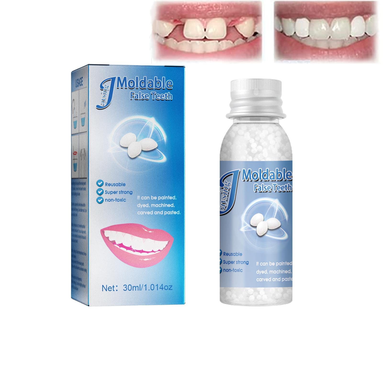 Temporary Tooth Repair Kit - 30ml Moldable Fake Teeth Veneers & Thermal Beads for Broken/Missing Teeth | Emergency Dental Filling Solution | Perfect for Travel, Home Use & Dental Emergencies