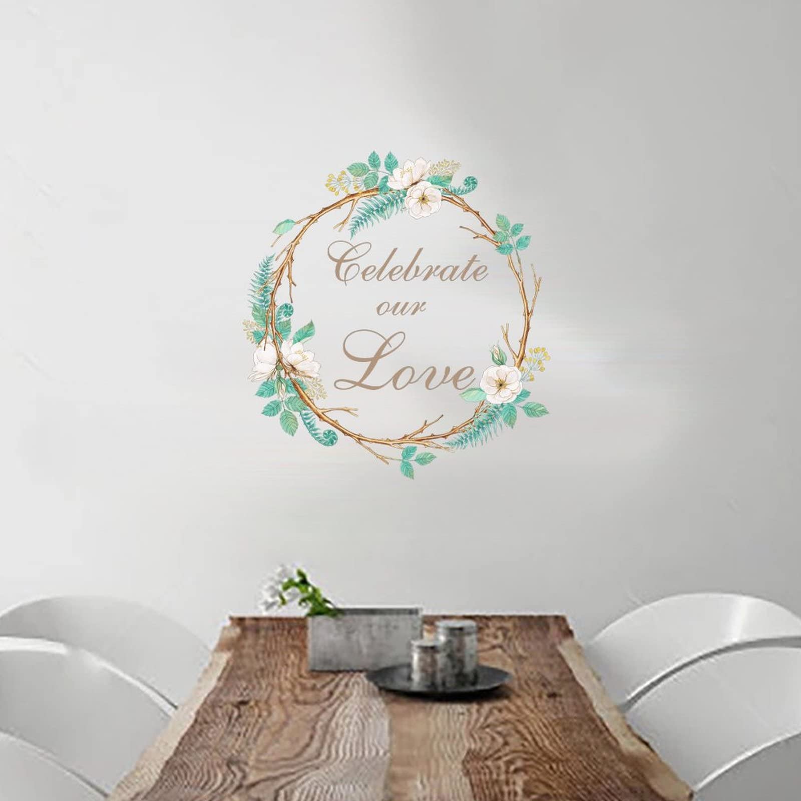 Floral Wall Decal - 22 Inch Flower Wreath Vinyl Sticker for Home & Office Decor | Motivational Quote & Love Celebration | Perfect for Bedroom, Living Room & Workspace Inspiration