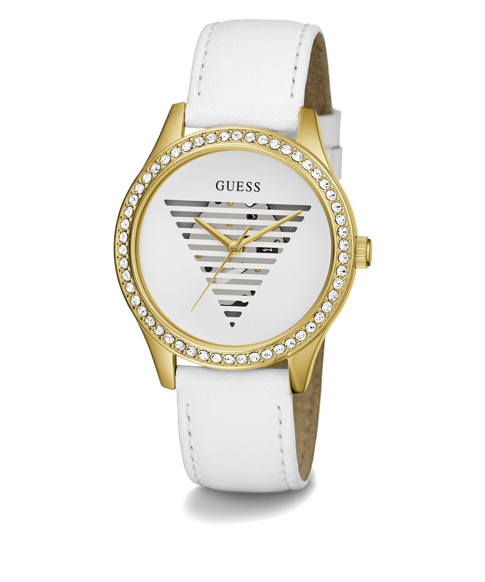 GUESS Women's 38mm White Watch - Gold Case for Work & Casual
