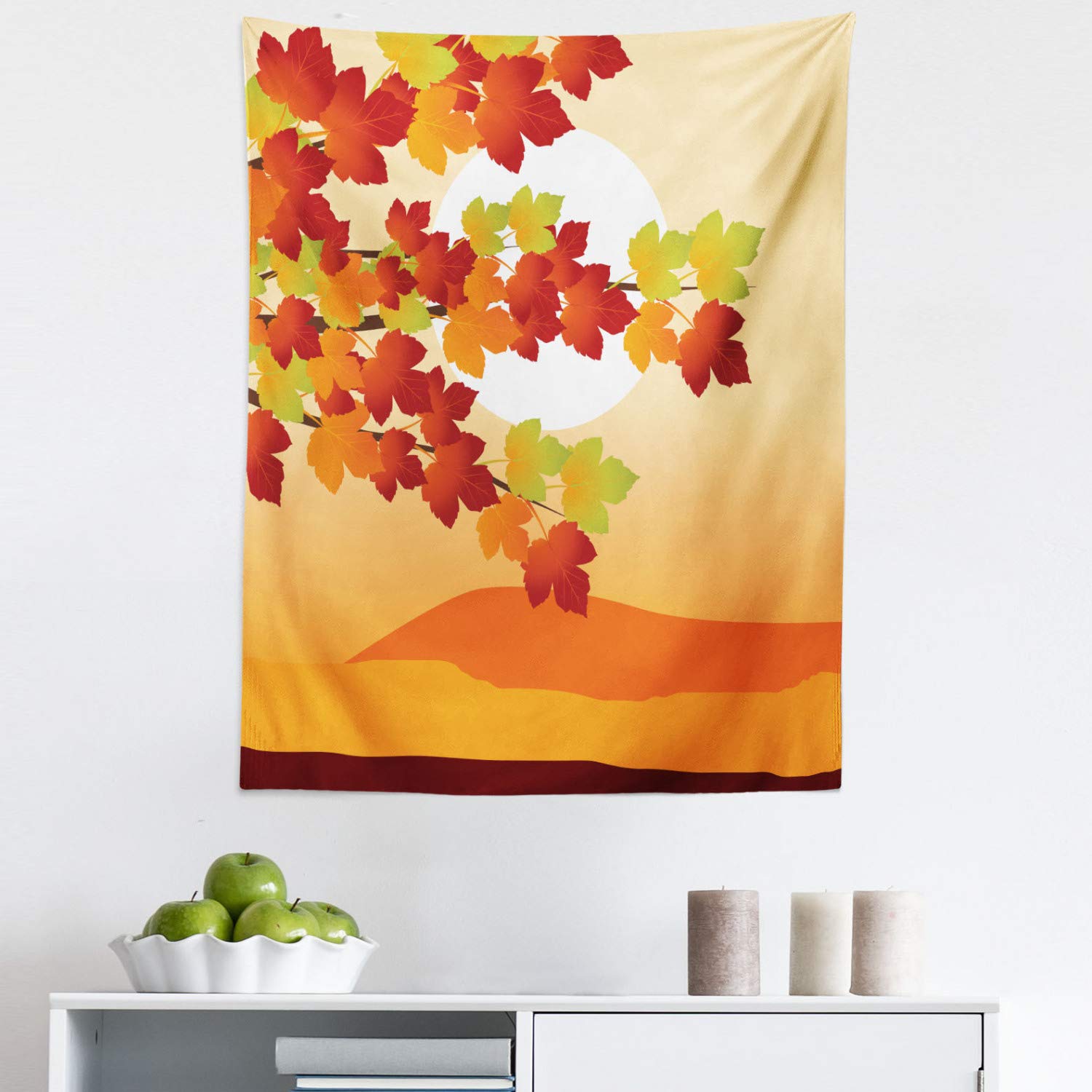 Ambesonne Autumn Tapestry Wall Art - Fall Landscape with Maple Trees Sunset Abstract Design - Warm Tone Fabric Wall Hanging Decor for Bedroom, Living Room, Dorm - 23