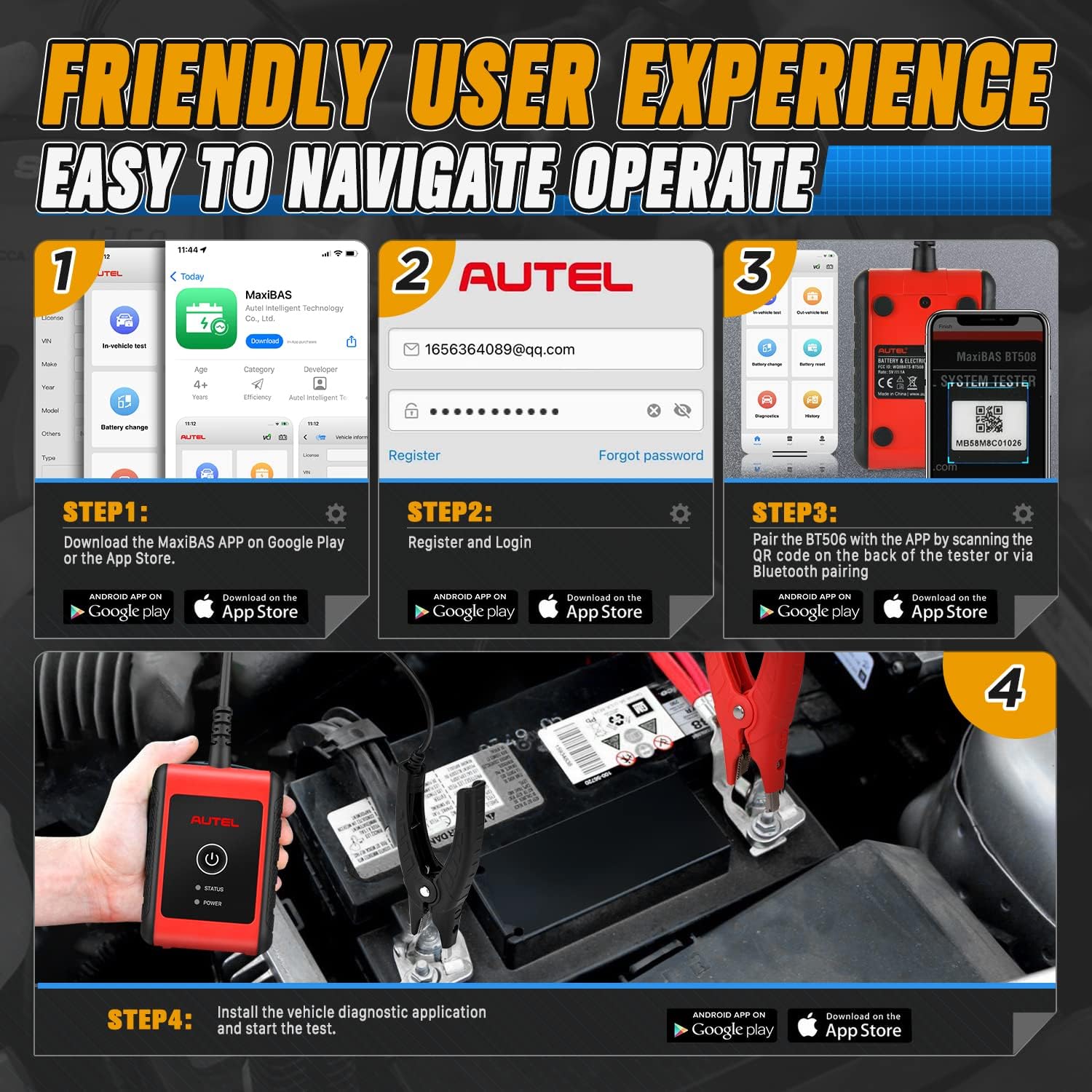 Autel MaxiBAS BT506 6V/12V/24V Battery & Alternator Tester - 100-2000 CCA Load Test, Adaptive Conductance Technology for Higher Accuracy | Automotive Charging System Diagnostic Tool for Cars, Trucks, SUVs | Perfect for Mechanics & DIY Car Maintenance