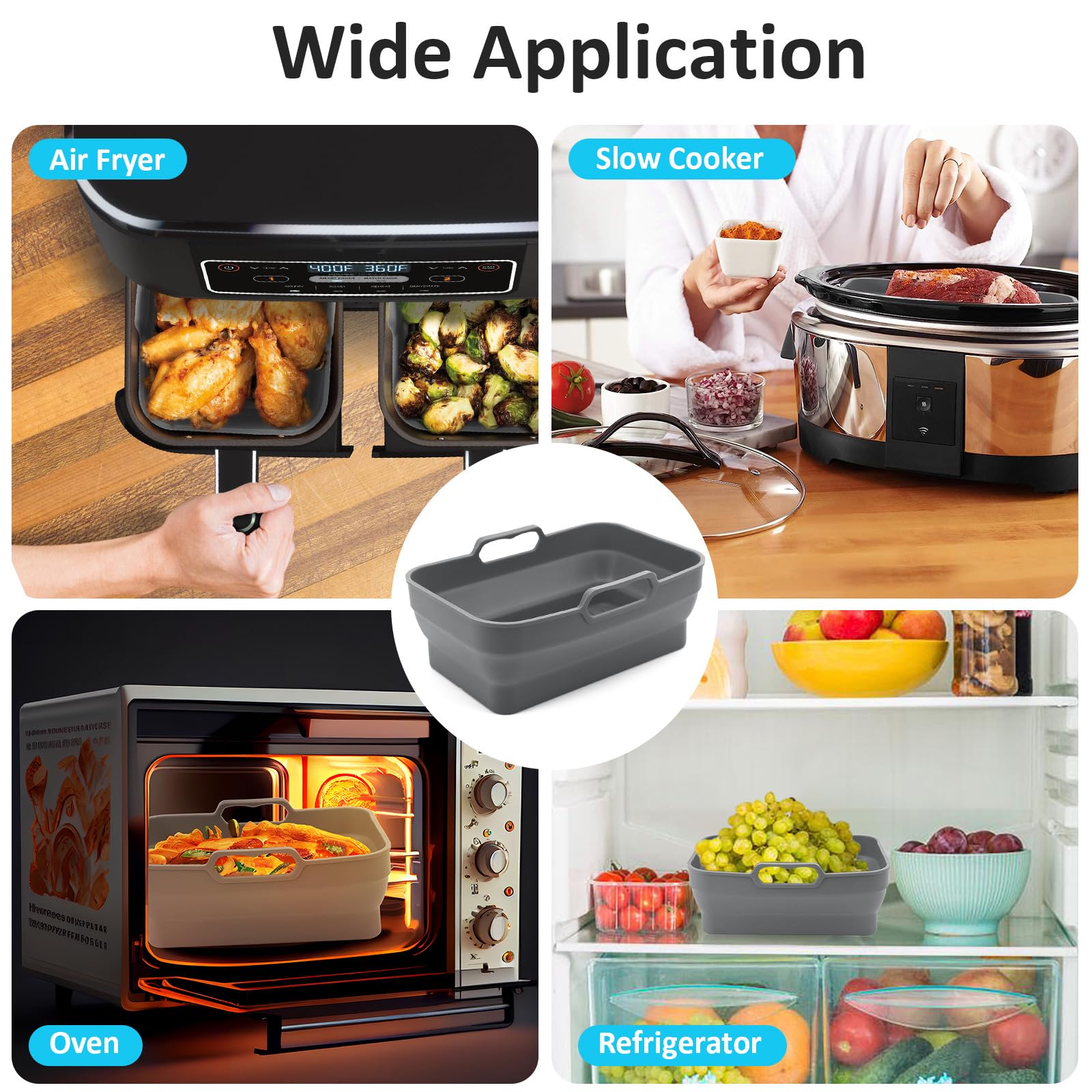 Ninja AF300EU 7.6L Air Fryer Silicone Liners - 2 Pack Reusable Tower Air Fryer Basket with Foldable Tray - Perfect for Healthy Cooking, Roasting, and Baking at Home