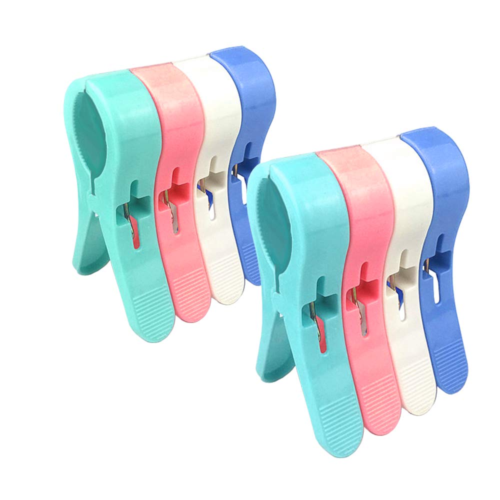 **IELEK Jumbo Beach Towel Clips - 8 Pack Plastic Towel Clamp Holder for Beach Chairs, Pool Lounges & Cruise - Secure Towels, Clothes, Blankets from Wind - Bright Colors for Easy Visibility - Perfect for Beach, Poolside, Travel & Outdoor Use**