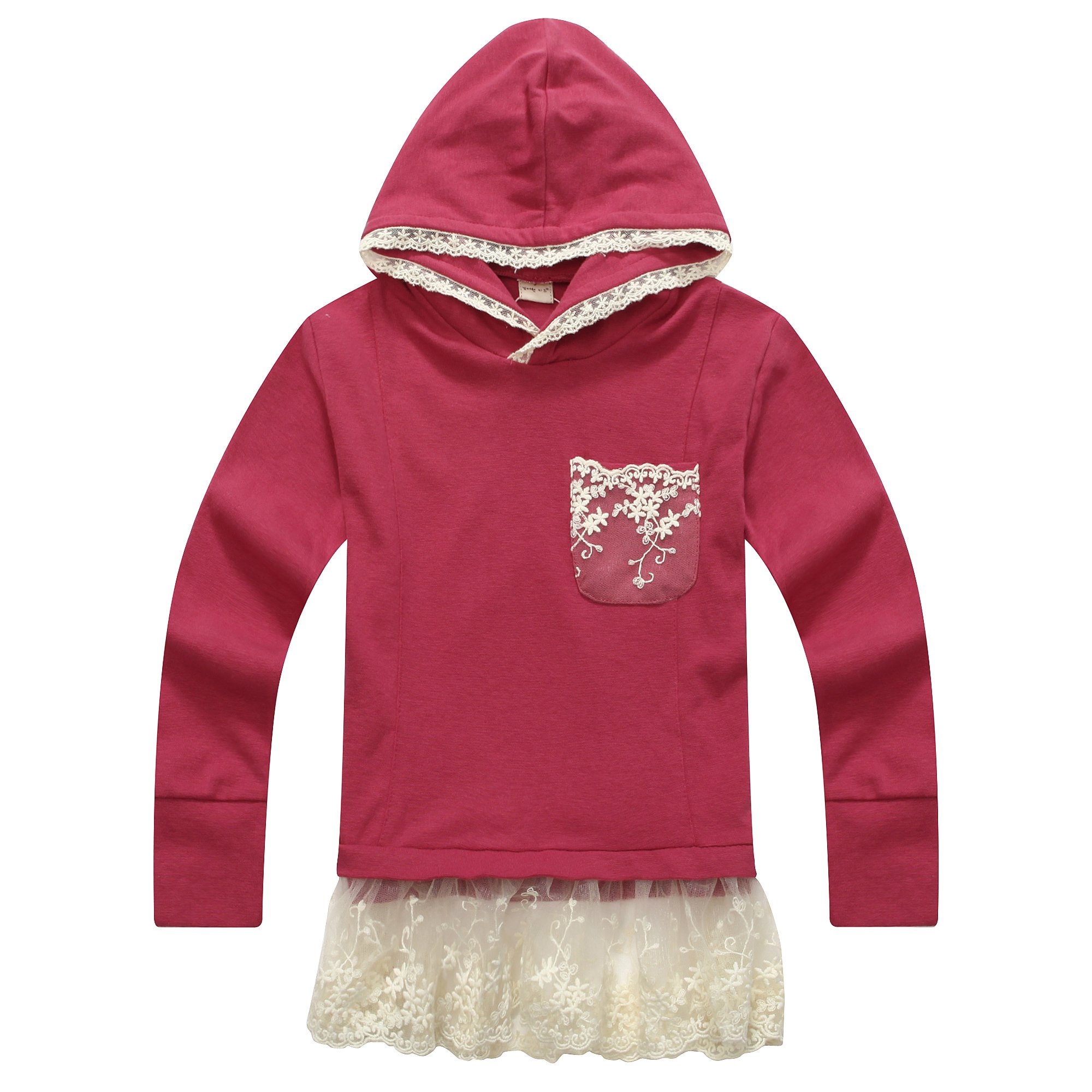 Richie House Girls' Hooded Lace Trim Top - Cute & Comfortable Blouse for Big Girls Size 2-8 (RH0888) | Perfect for School, Playdates & Casual Outings