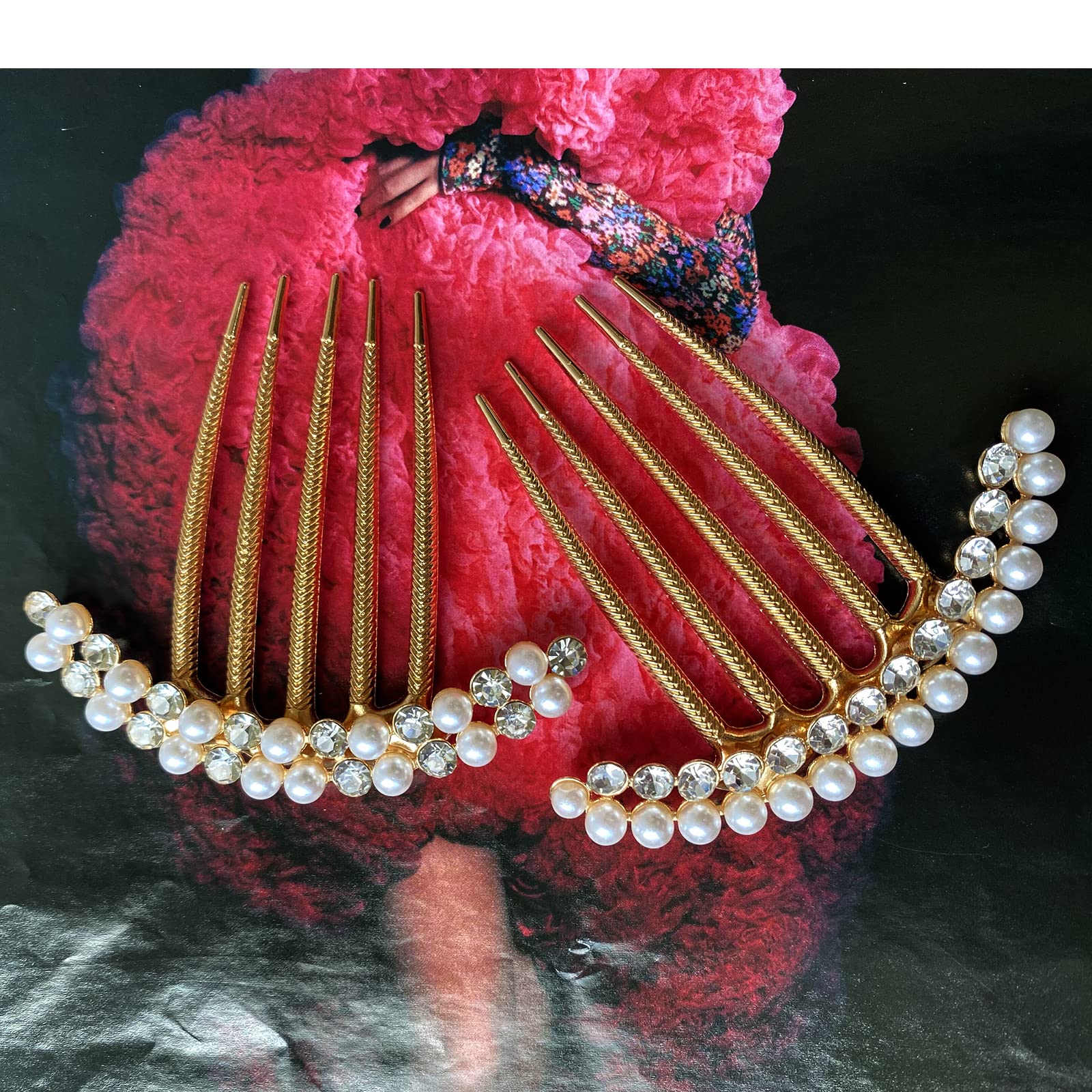 Briskyto 4 Pack Vintage Gold Pearl Hair Combs with Rhinestones - 5 Teeth Hairpins & Hair Clips for Women, Bridal, Prom, Wedding, and Party Hairstyles