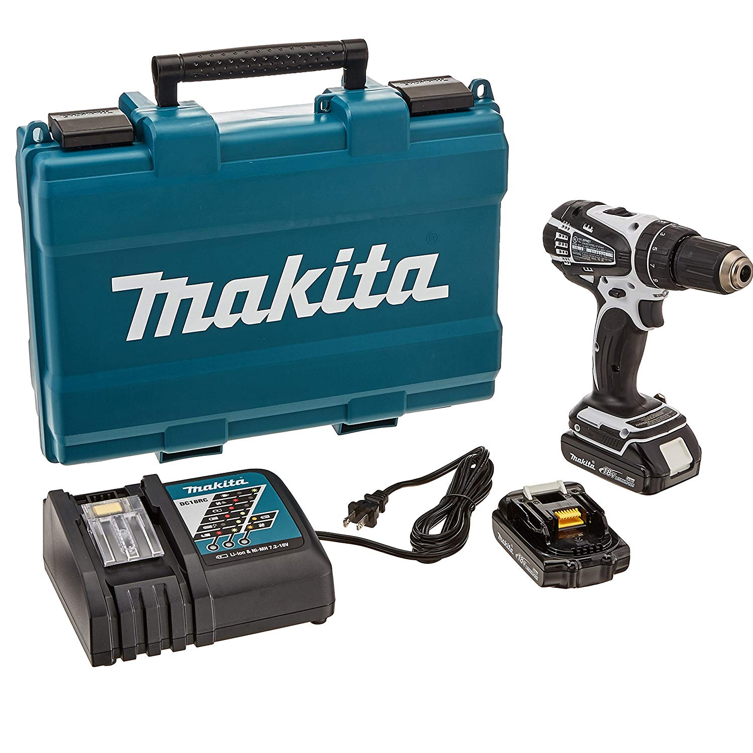 Makita XPH01CW 18V Cordless 1/2 Inch Hammer Drill/Driver Kit with Lithium-Ion Battery - Perfect for Construction, Woodworking, and DIY Home Projects