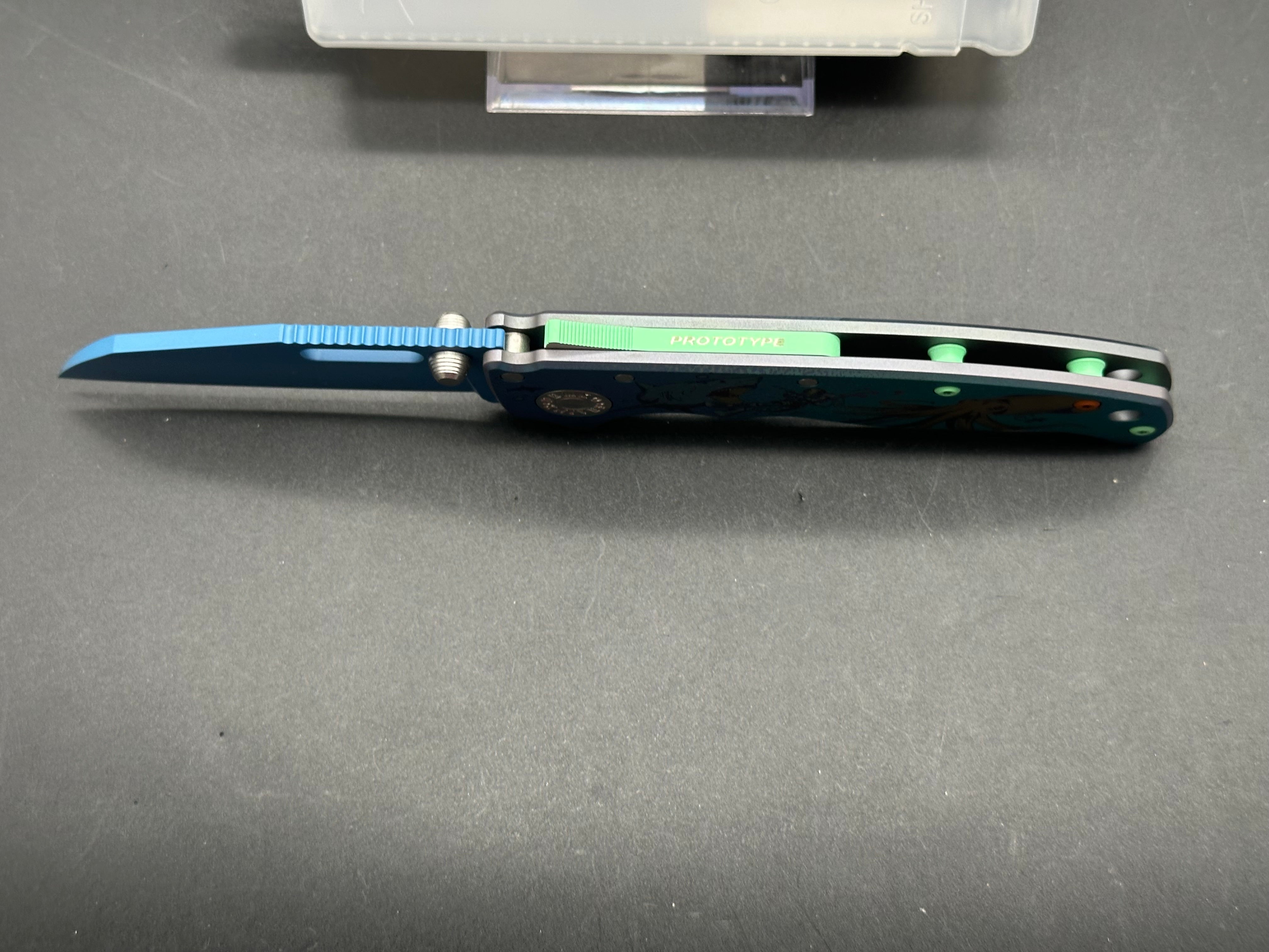 Demko AD20.5 Shark Lock Folding Knife - Custom Anodized Titanium Handle with Blue Cerakote Coating | EDC Pocket Knife for Outdoor Camping, Hiking & Everyday Carry