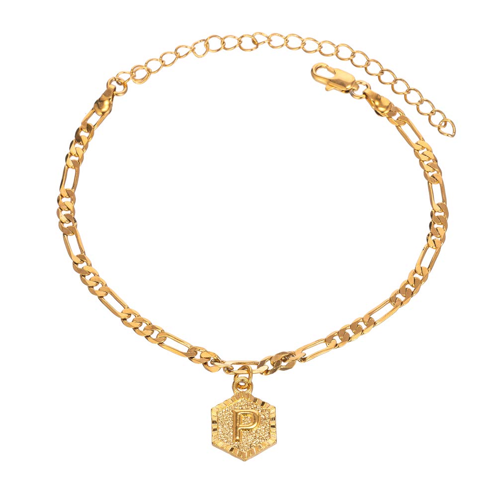 18K Gold & Silver Figaro Cuban Link Anklet Bracelet for Women & Men - Custom Name Initial Ankle Bracelet for Women, Teen Girls - Perfect for Beach, Wedding & Everyday Wear