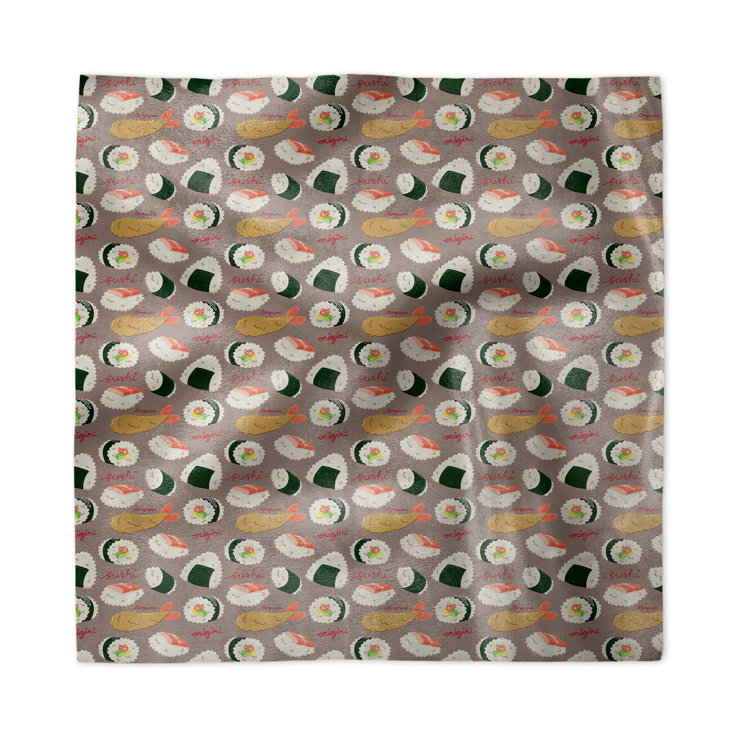 Ambesonne Sushi Decorative Satin Napkins Set of 4 - Japanese Onigiri & Tempura Cartoon Design - 18x18 Inch Square Printed Dinner Napkins for Party, Home Decor & Gift - Multicolor Repeating Rolls Pattern