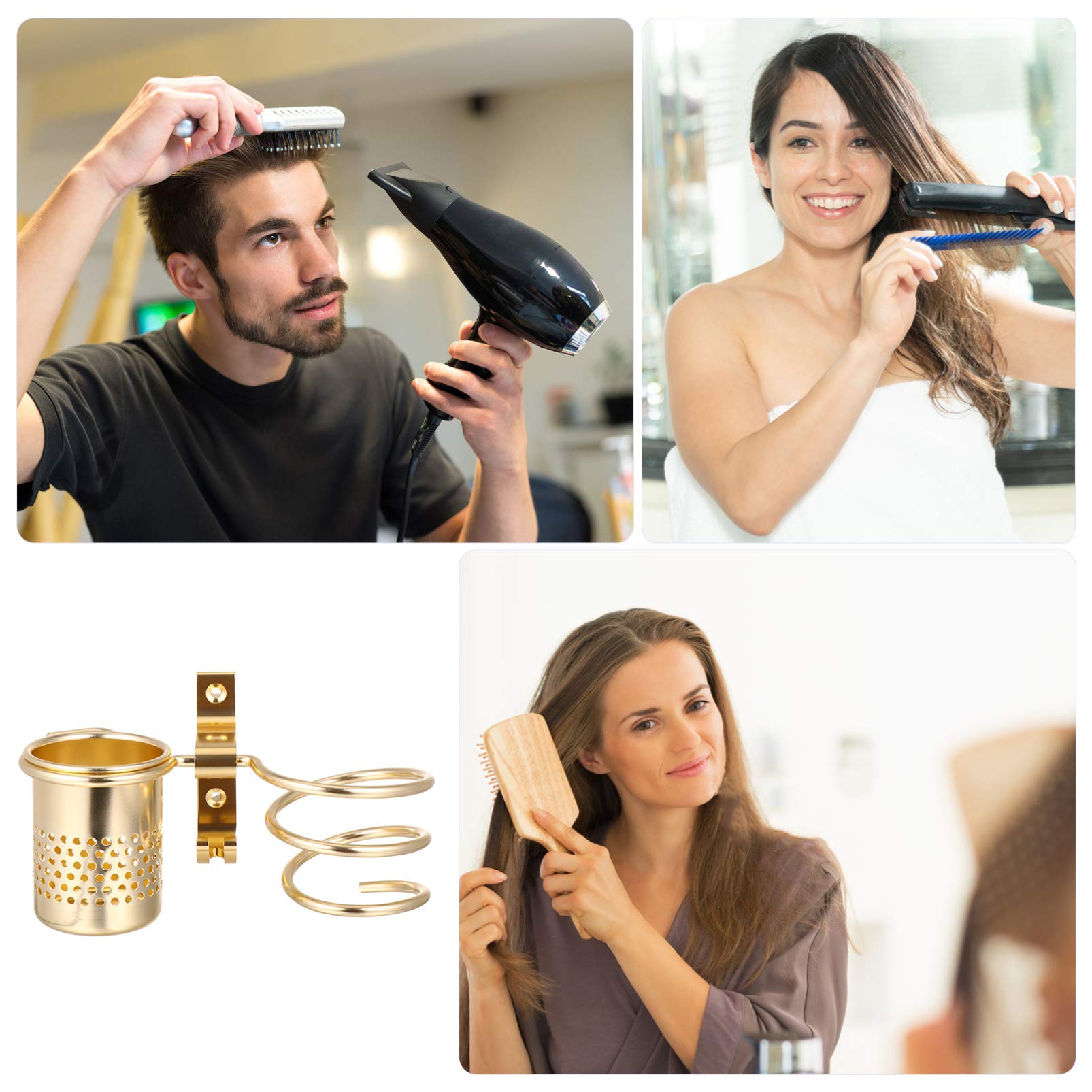 Cabilock 1 Set Aluminum Hair Dryer Holder & Brush Organizer - Wall Mounted Bathroom Storage for Hair Styling Tools (Perfect for Salon, Home, Spa)