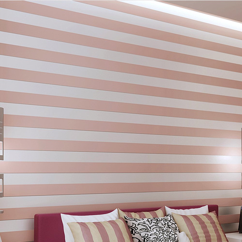 QIHANG European Modern Minimalist Country Stripe Wallpaper Roll - Pink Self-Adhesive Wallpaper for Living Room, Bedroom, TV Backdrop | Easy Peel & Stick Home Decor for Nursery, Office, Dorm