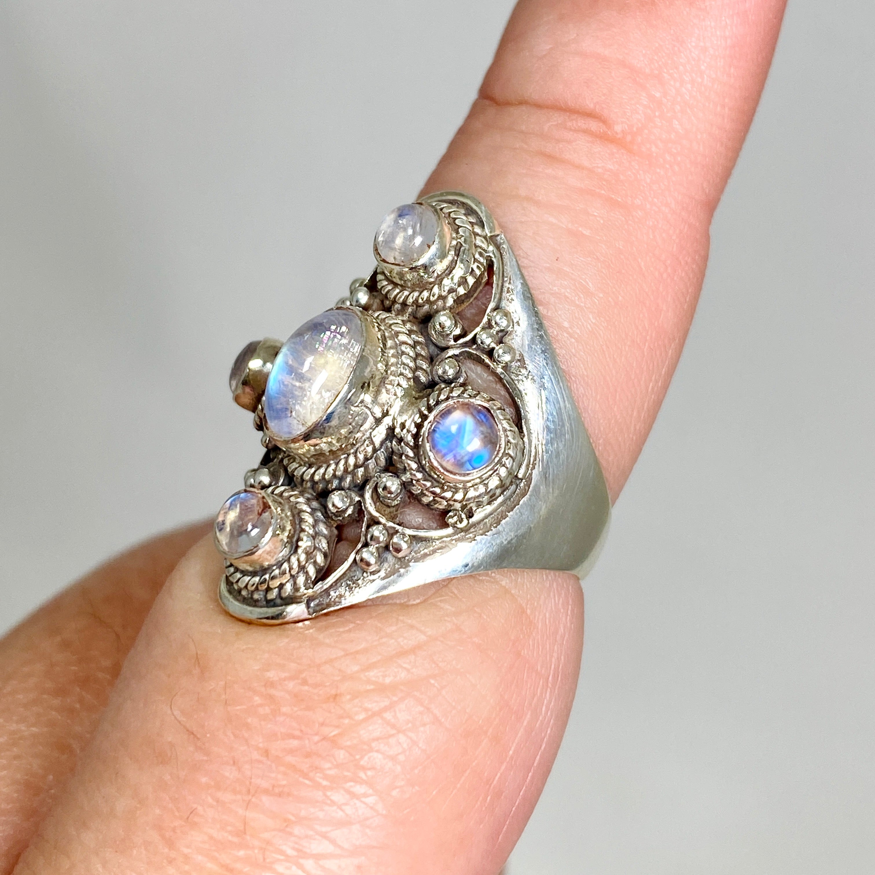 Boho Style Moonstone Multi-Stone Ring Size 9 - KRGJ3269 | Elegant Handmade Jewelry for Women, Perfect for Weddings, Parties & Everyday Wear
