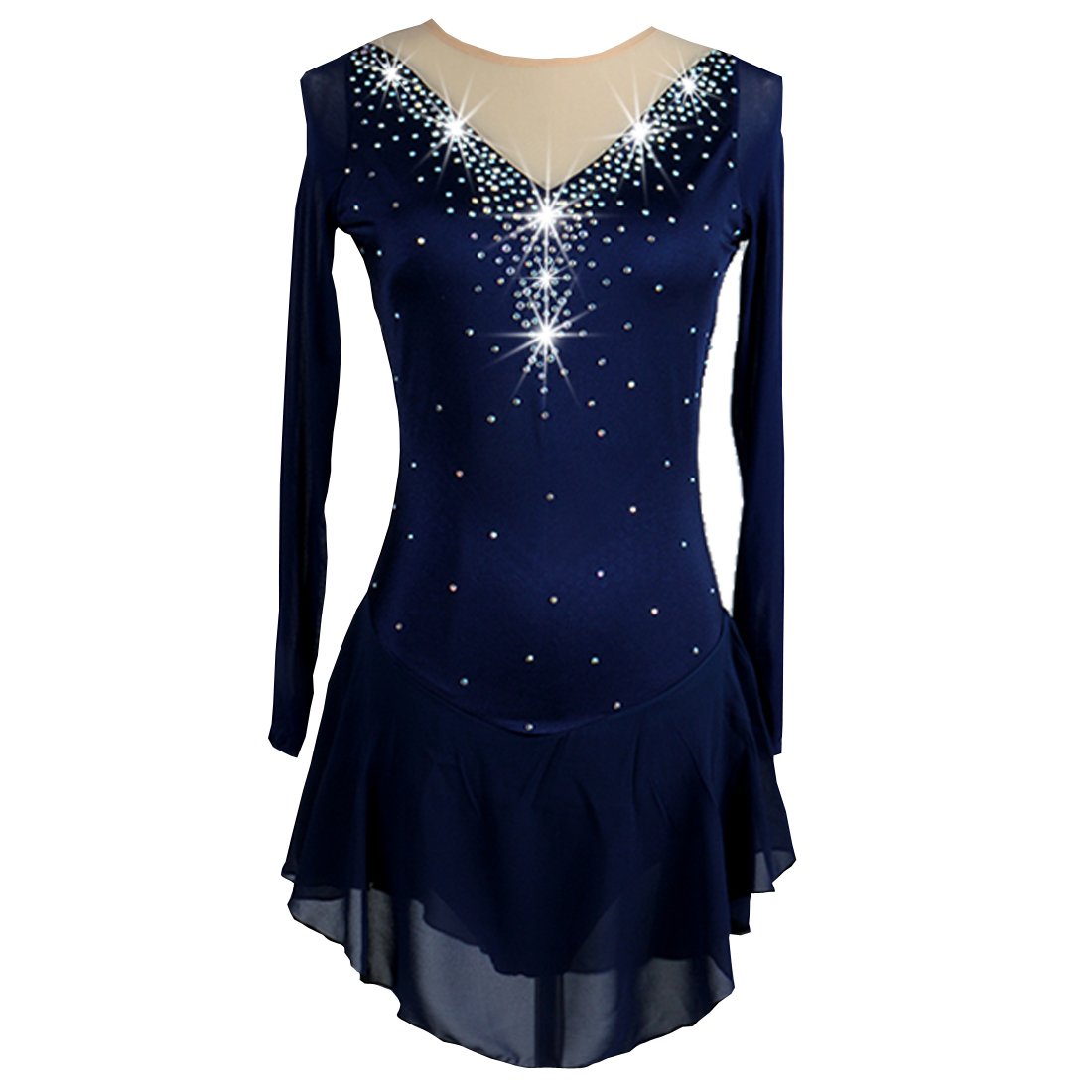 Women's Figure Skating Dress with Long Sleeves - Elegant Performance Costume for Ice Shows, Competitions & Practice