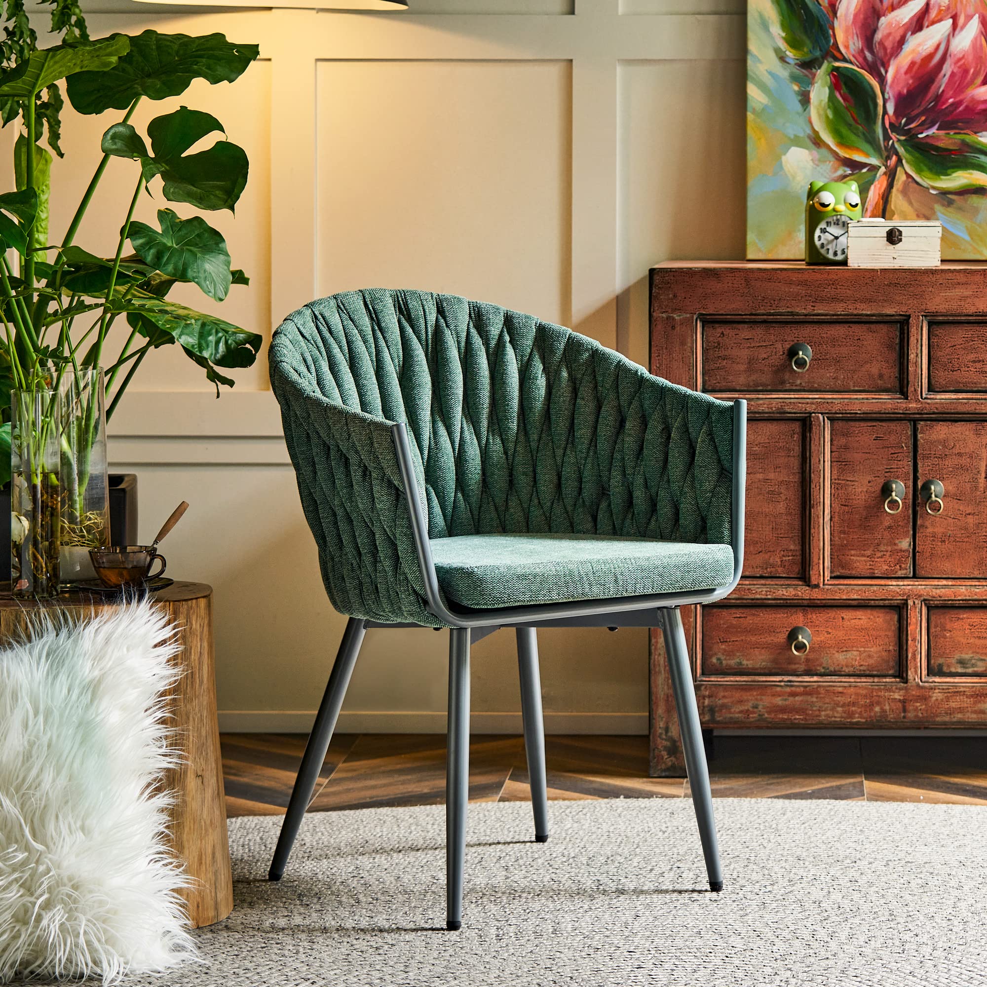 Modern Accent Chair - Woven Fabric Upholstered Armchair for Living Room, Bedroom, Office - Comfortable & Stylish Seating for Relaxing & Decorating