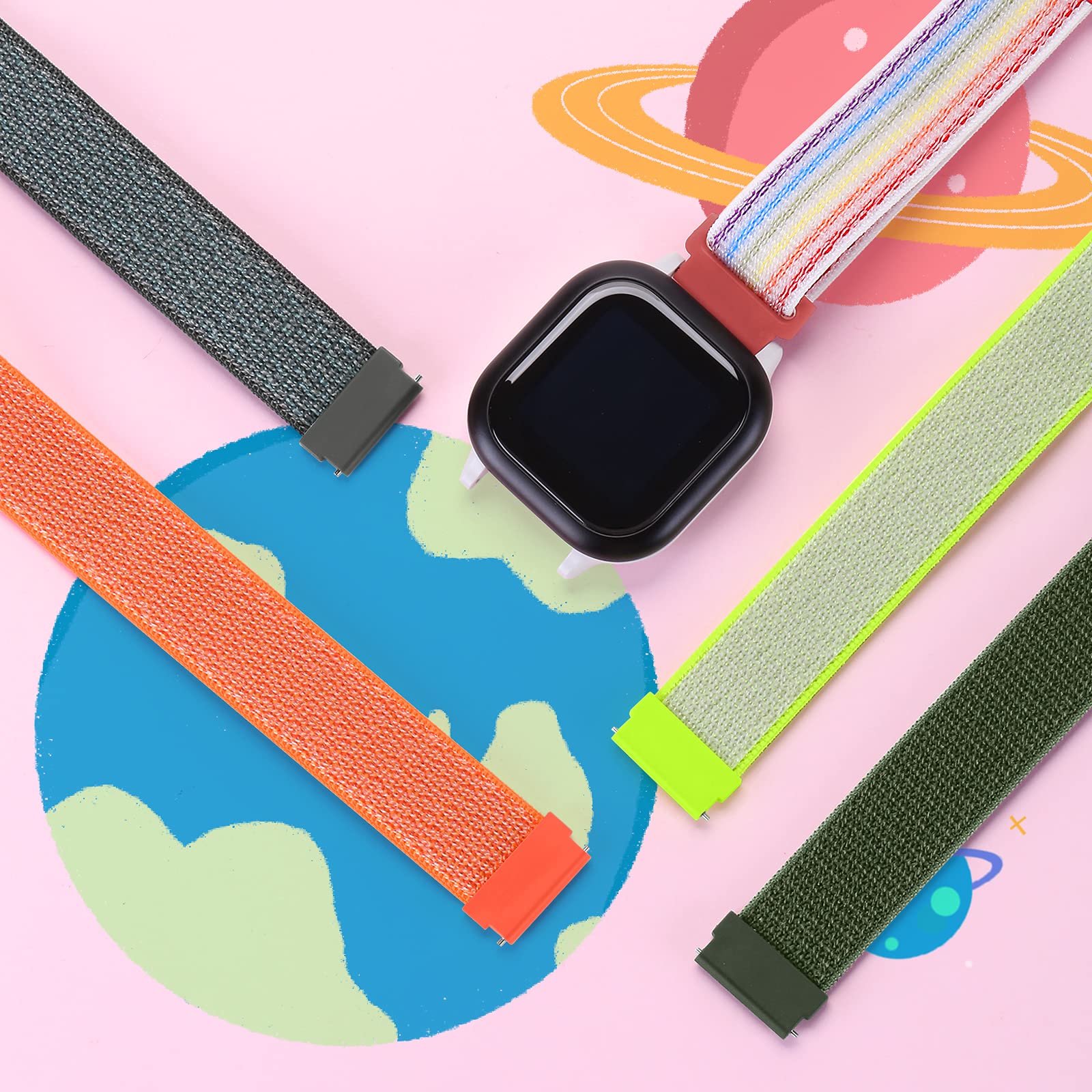 MHunter Kids Nylon Watch Band - 20mm Soft Breathable Sport Hook Loop Strap for Gizmo Watch 3 2 1 / Gabb Watch 3 2 1 / SyncUP Watch - Durable Replacement Smartwatch Bands for Boys & Girls - Perfect for School, Sports & Outdoor Activities