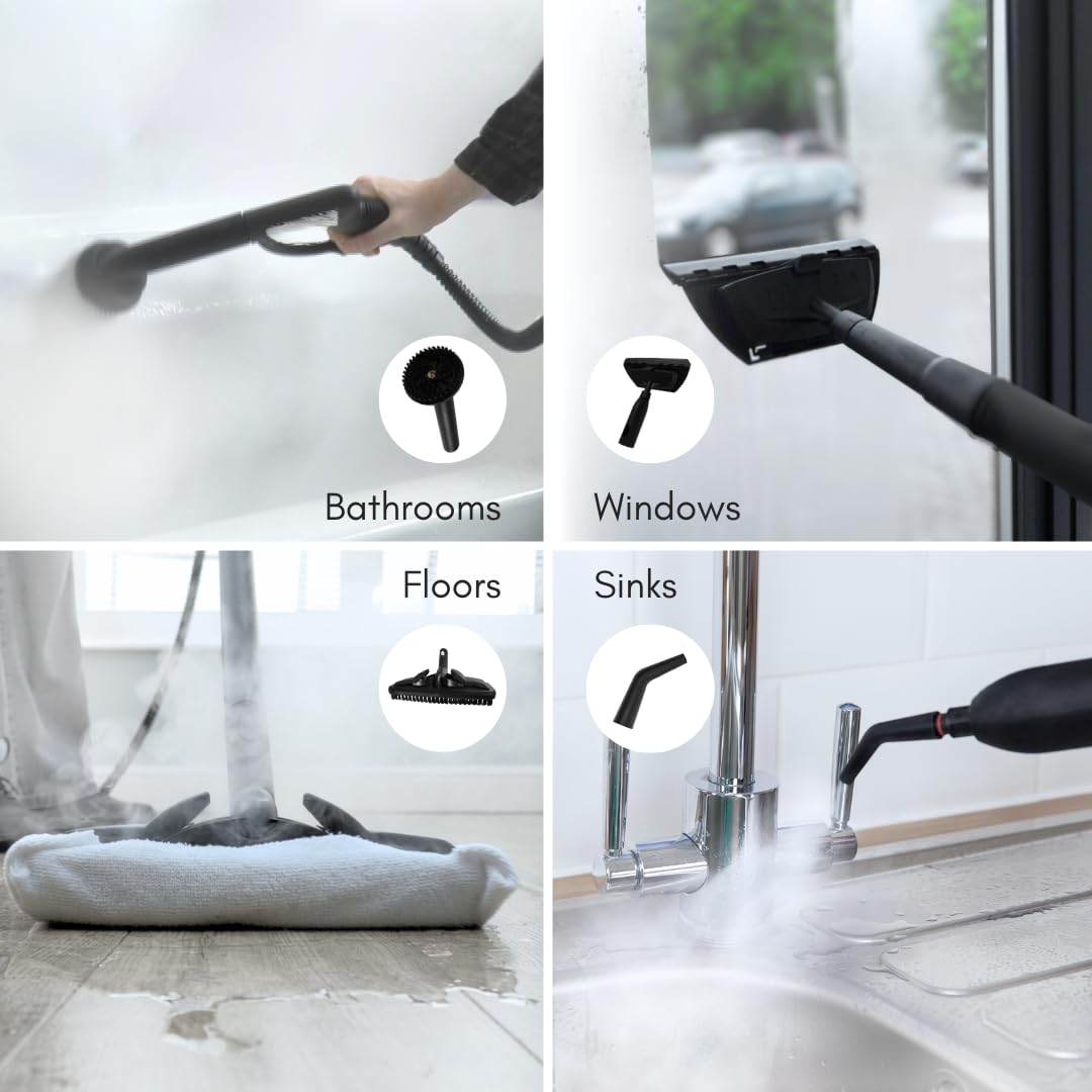 Ewbank 1800W Powerful Steam Cleaner with Attachments - Multi-Surface Cleaning for Carpets, Tiles, Floors, Cars, Upholstery, Bathroom, Kitchen, Windows & Grout | Perfect for Deep Cleaning, Sanitizing and Removing Tough Stains at Home or Office