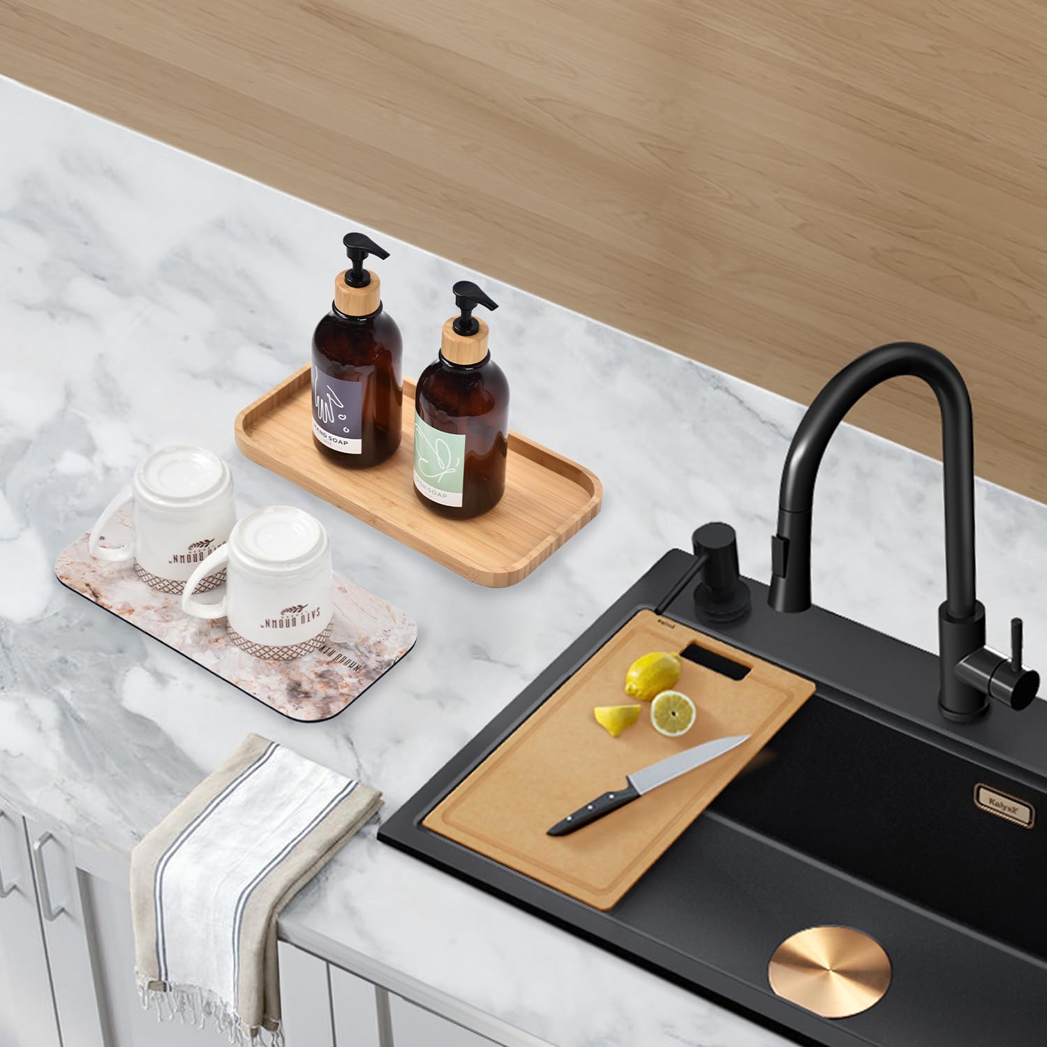Premium Bamboo Vanity Tray & Dish Drying Mat - 11.8