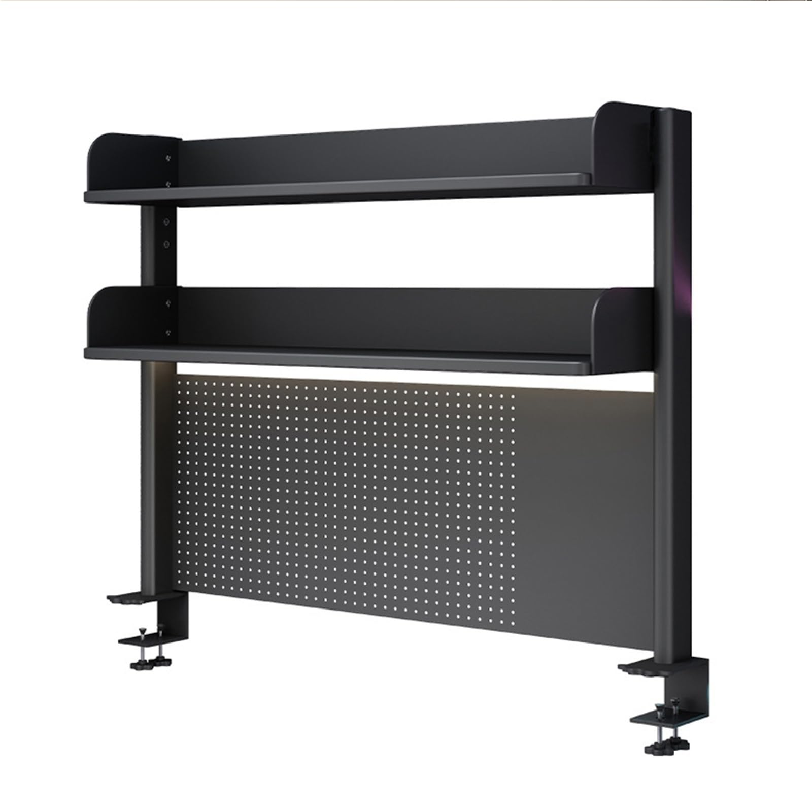 Black Clamp-On Desk Organizer Shelf - 23.6 Inch Adjustable Desk Extender with Pegboard for Office & Gaming Setup - Computer Desk Accessories for Workspace Organization - Perfect for Home Office, Study Room & Gaming Station (60cm/23.6in)
