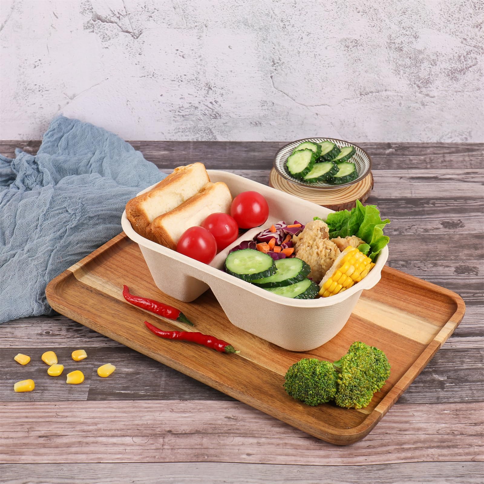 Eco-Friendly 32 oz Disposable Bowls with Lids - 2 Compartment Sugarcane Fiber Food Containers for Meal Prep, Takeout & Leftovers Storage (50 Pack) BPA-Free Biodegradable Plates for Parties, Picnics & Catering