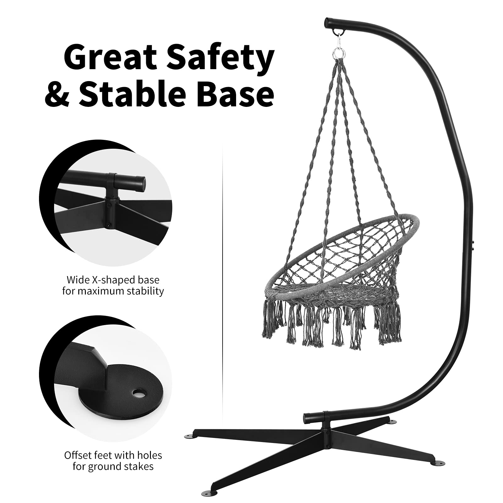 Giantex Heavy Duty Steel Hammock Chair Stand - 360° Rotating C-Stand for Hanging Swing Chairs | 2