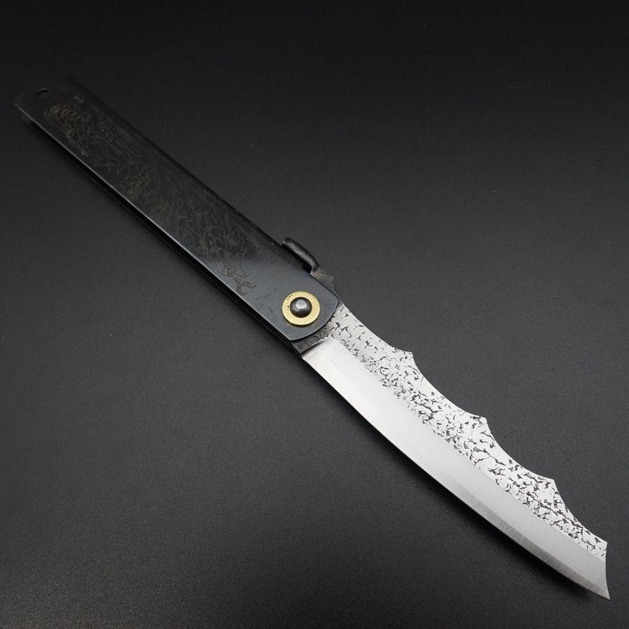 Ryubu Dragon Black Higonokami Aogami 120mm Folding Pocket Knife - Japanese Traditional Utility Knife for Camping, Hiking & Outdoor Adventures