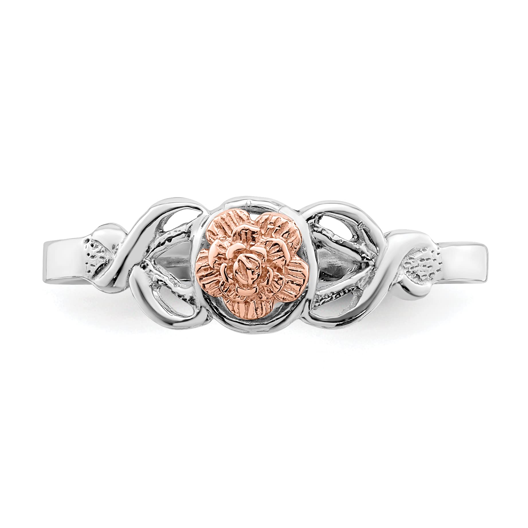 14K Two-Tone Gold White & Rose Flower Ring for Women - Size 7.0 | Elegant Polished Floral Jewelry for Weddings, Anniversaries & Special Occasions