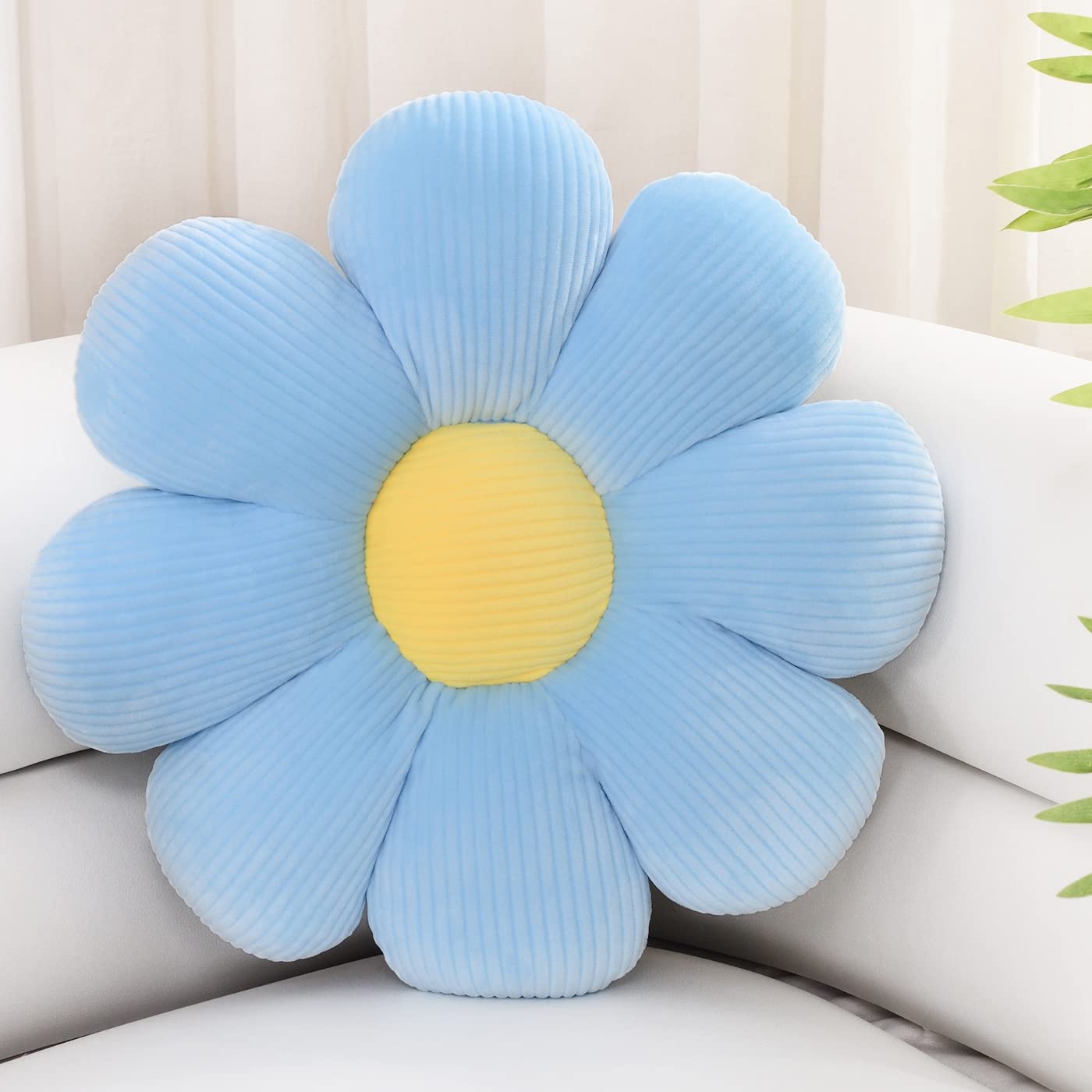 Daisy Flower Pillow - Cute Floral Cushion for Sofa & Bed Decor - Blue 15.7