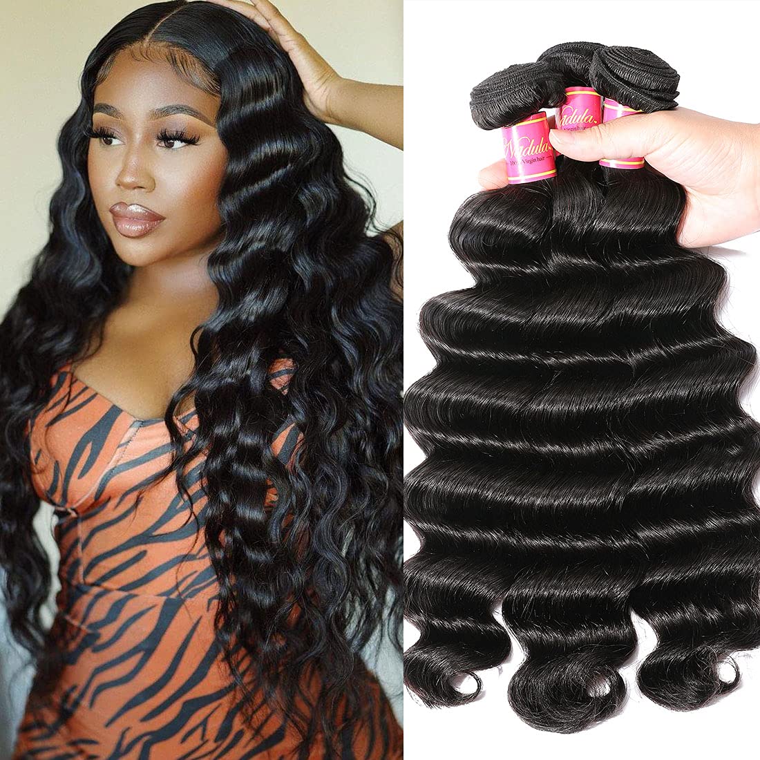 Nadula 8A Brazilian Loose Deep Wave Hair Bundles - 100% Unprocessed Virgin Human Hair Weave (18 20 22 Inches) for Natural Look | Perfect for Wigs, Extensions & Styling