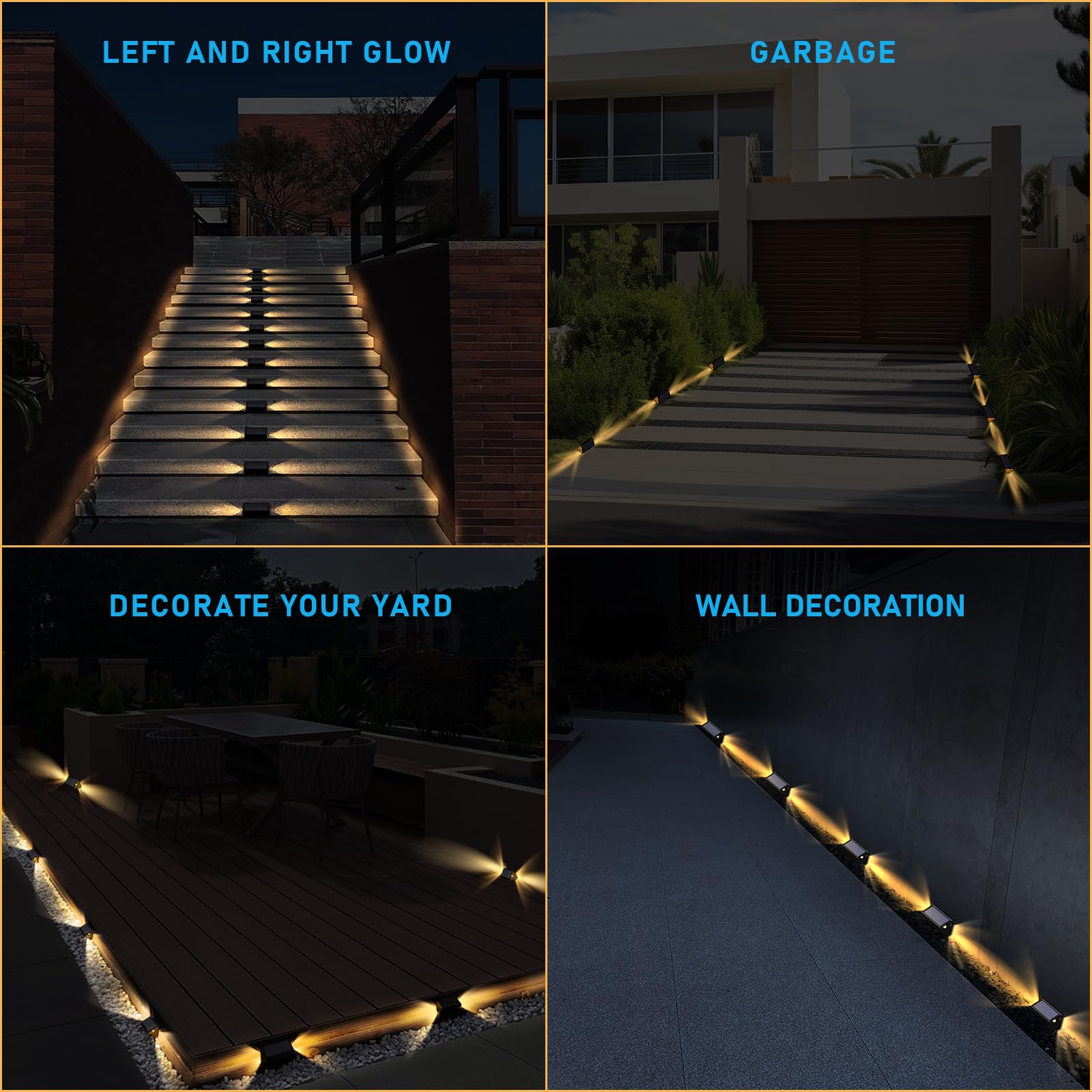 Solar Powered LED Step Fence Lights - Waterproof IP68 Outdoor Stair Lighting (4 Pack) for Yard, Garden, Patio, Walkway & Driveway - Perfect for Nighttime Safety and Landscape Decoration