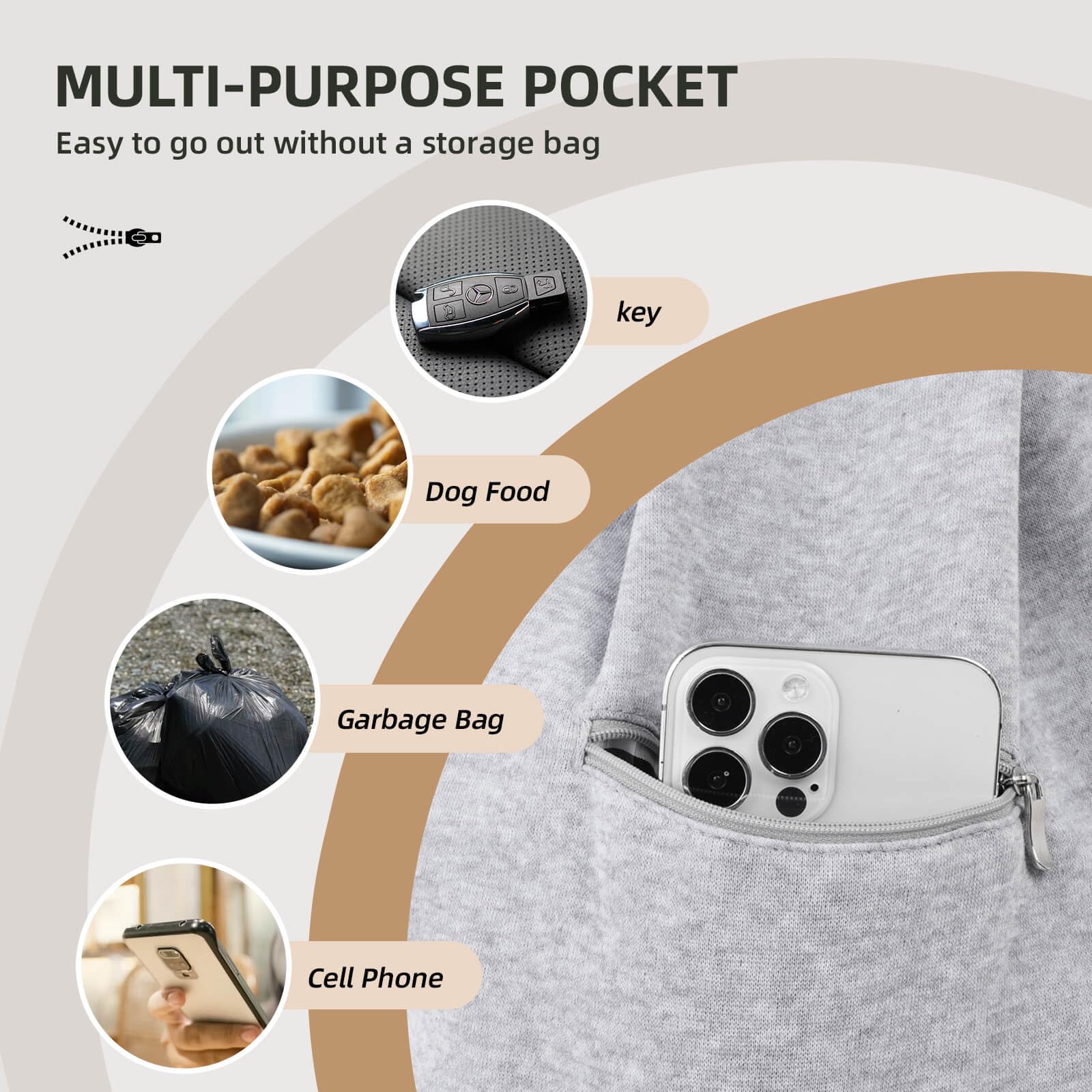 Adjustable Hands-Free Dog Carrier Sling for Small Dogs & Cats - Lightweight Pet Travel Sling with Zipper Purse Pocket & Safety Harness - Perfect for Hiking, Shopping, and Outdoor Adventures (Gray)