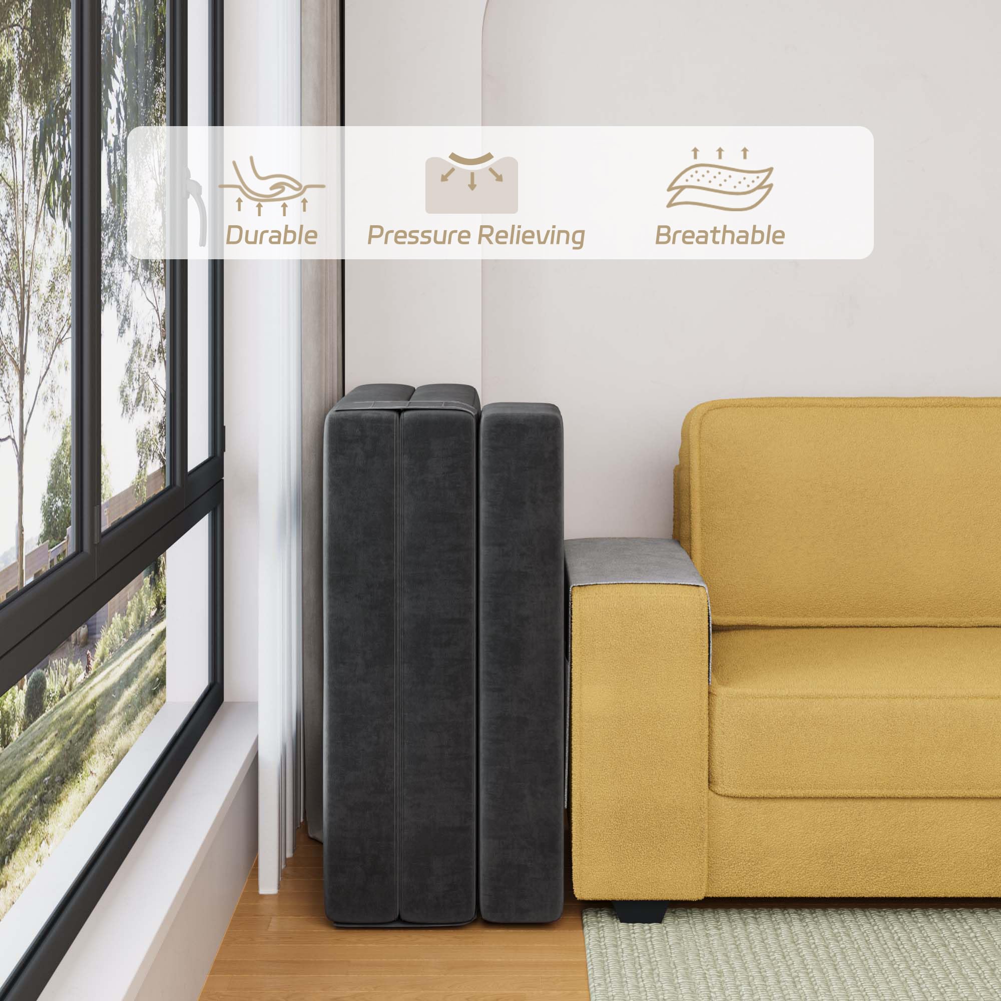 Luoxiao Queen Size Folding Sofa Bed Convertible Sleeper Chair with Pillows - Foldable Futon Floor Sofa for Living Room, Dorm, Guest Room - Washable Dark Grey Cover - Perfect for Small Spaces, Lounging & Overnight Guests