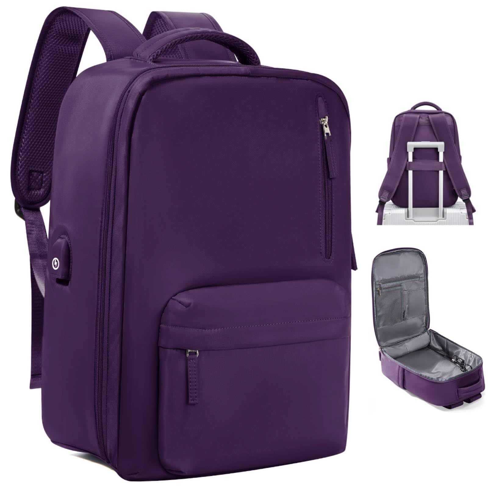 TSA Approved Travel Backpack for Women - Airplane Carry On Personal Item Size Laptop Backpack for Work, College & Business Travel - Water Resistant Dark Purple Backpack for Commuting & Weekend Getaways