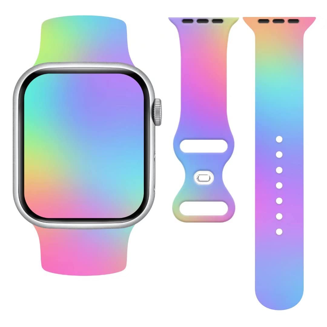 Gradient Silicone Watch Band Compatible with Apple Watch 38mm 40mm 41mm - Soft Adjustable Replacement Strap for Series 7/6/5/4/3/2/1/SE - Unisex Design for Men & Women - Perfect for Workouts, Daily Wear & Fashion Accessories