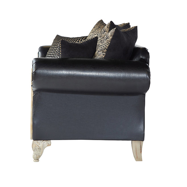 San Marino Wood Frame Faux Leather Sofa in Ebony - Modern Living Room Furniture for Small Spaces & Apartments