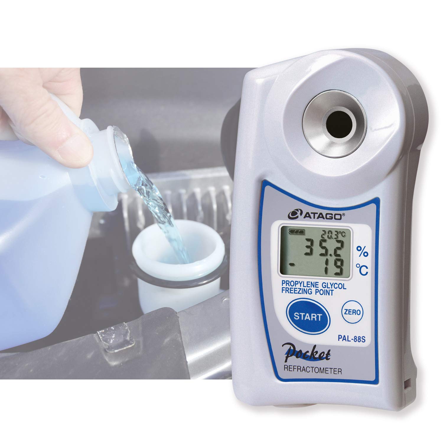 Atago 4488 PAL-88S Digital Handheld Pocket Refractometer for Coolant Testing - Dual Scale Propylene Glycol & Freezing Point (°C) - Ideal for Automotive, HVAC and Industrial Applications