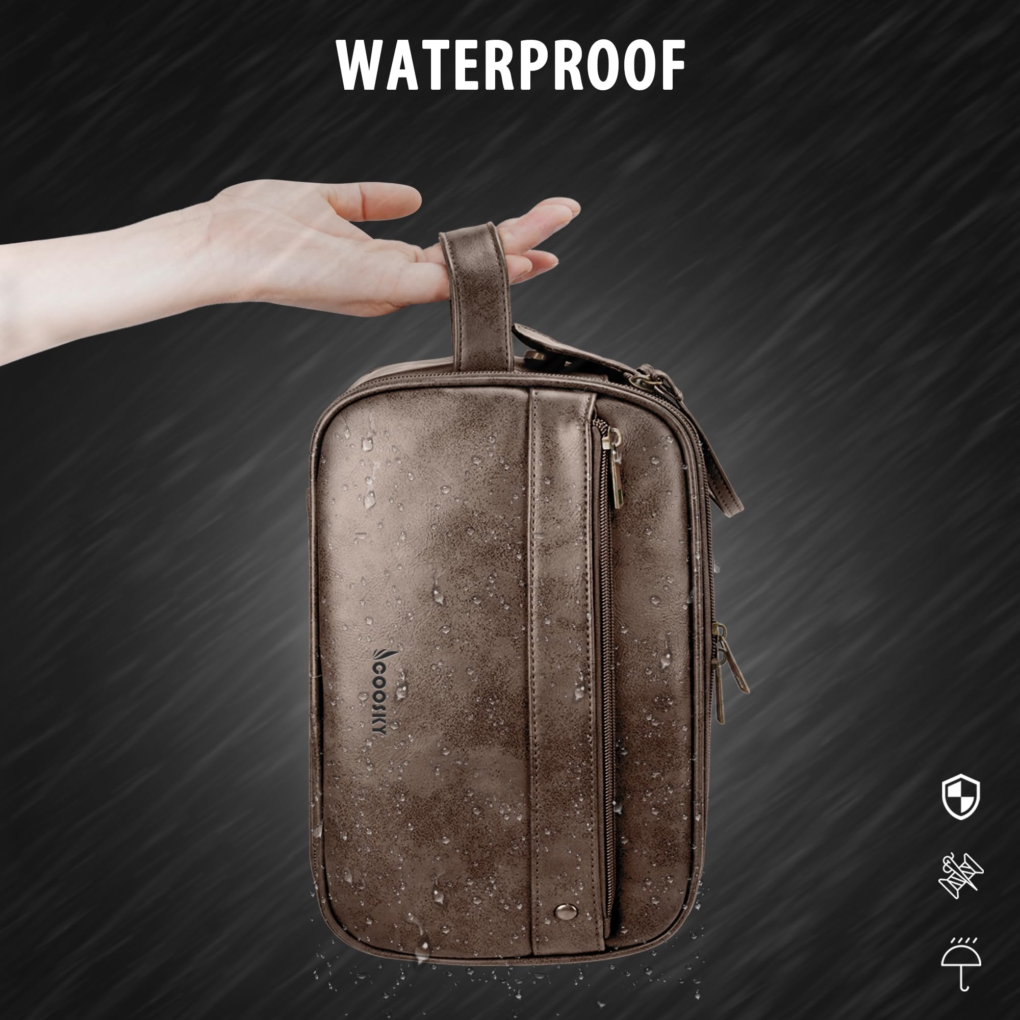 **Men's Travel Toiletry Bag - Large Hanging Water-Resistant PU Leather Dopp Kit for Shaving & Cosmetic Organizer (Dark Brown) | Perfect for Cruises, Camping & Business Trips**
