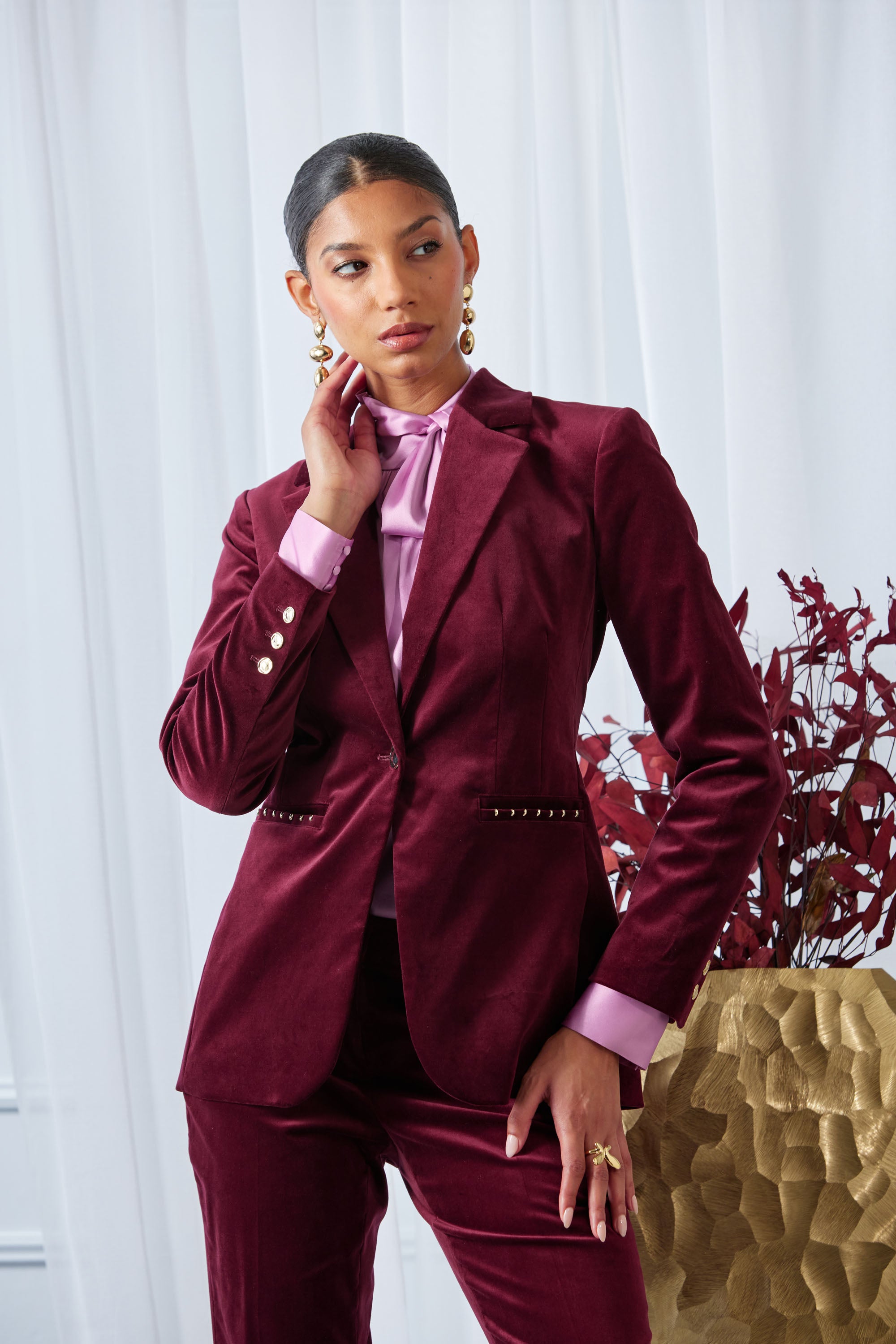 Elegant Single Button Velvet Blazer for Women - Formal & Evening Wear | Perfect for Weddings, Parties & Office Events