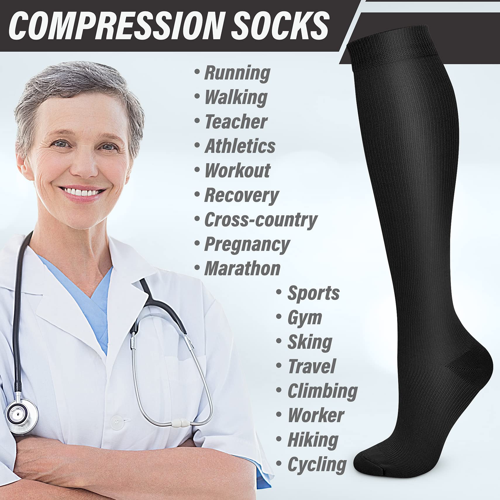 Acture 15-20 mmHg Compression Socks for Women & Men - Medical Grade Support for Running, Nursing, Varicose Veins & Travel - Improve Circulation & Reduce Swelling (Perfect for Athletes, Nurses & Frequent Flyers)