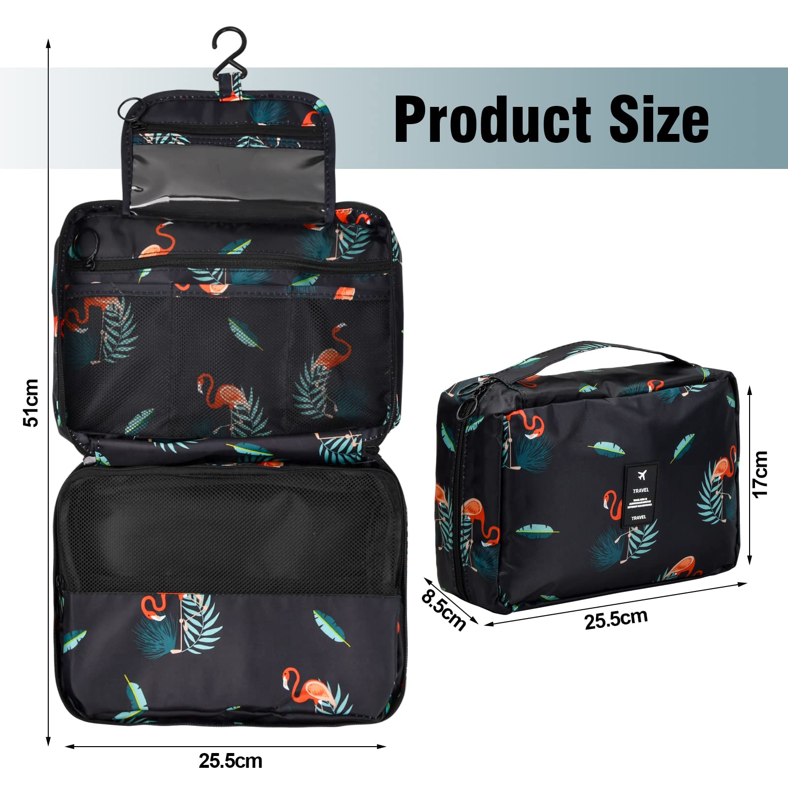 Waterproof Hanging Toiletry Bag - 4 Compartment Travel Cosmetic Organizer for Bathroom, Shower & Camping