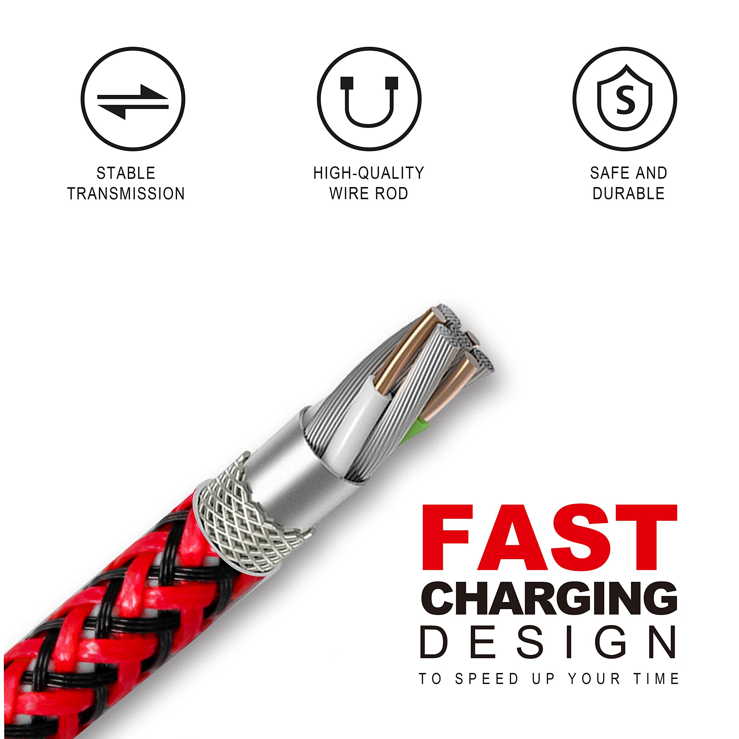 EVOMIND Braided Nylon Micro USB Cable 2M Fast Charging & High-Speed Data Sync for Samsung Galaxy S7/S6/A10/J Series, Xiaomi Redmi 9C/6A/Note 6 Pro, PS4/Xbox One Controller - Durable Tangle-Free Cord for Gaming, Office & Travel Use (2M/6.6ft, Red)