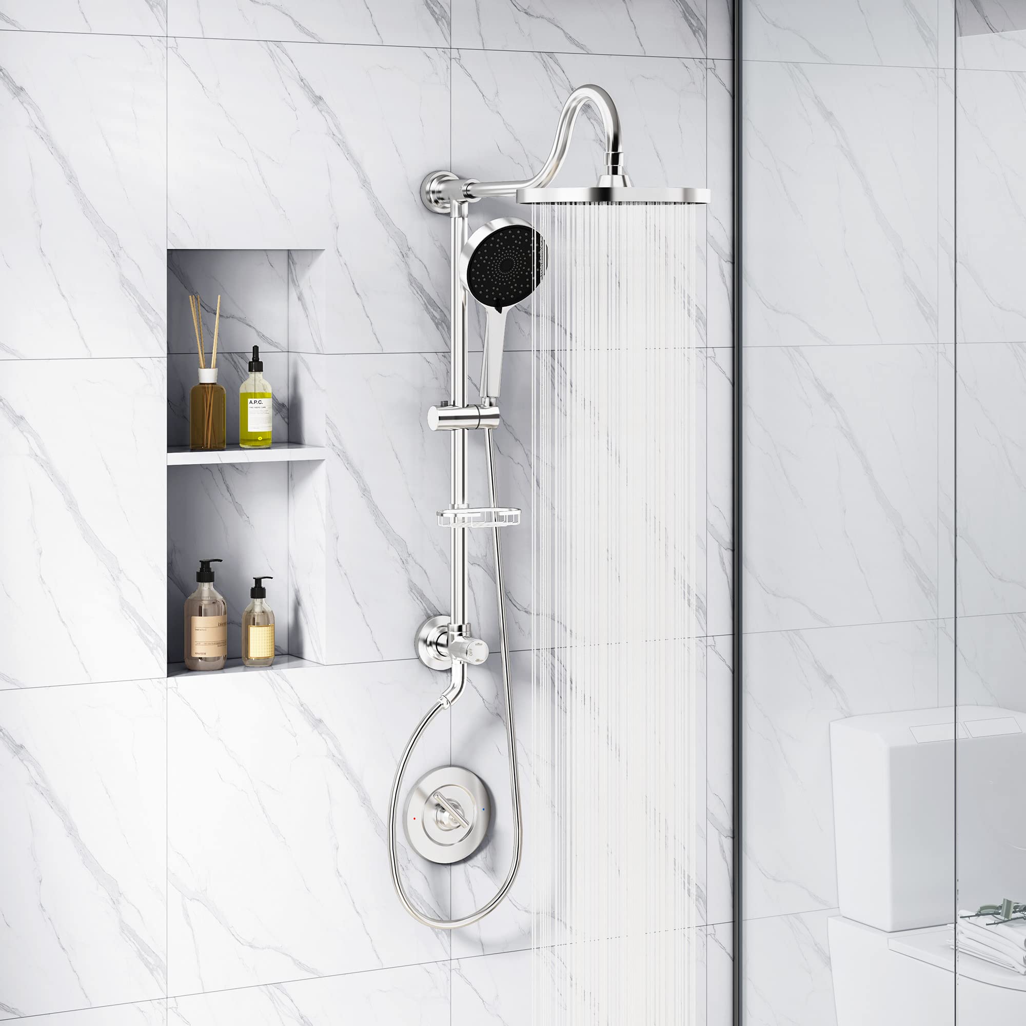 Tearel 9 Inch Rainfall Shower Head and Handheld Shower Combo with Adjustable Slide Bar - Chrome Finish for Luxurious Spa-Like Bathroom Experience | Perfect for Master Bathroom Renovation & Relaxing Shower Time