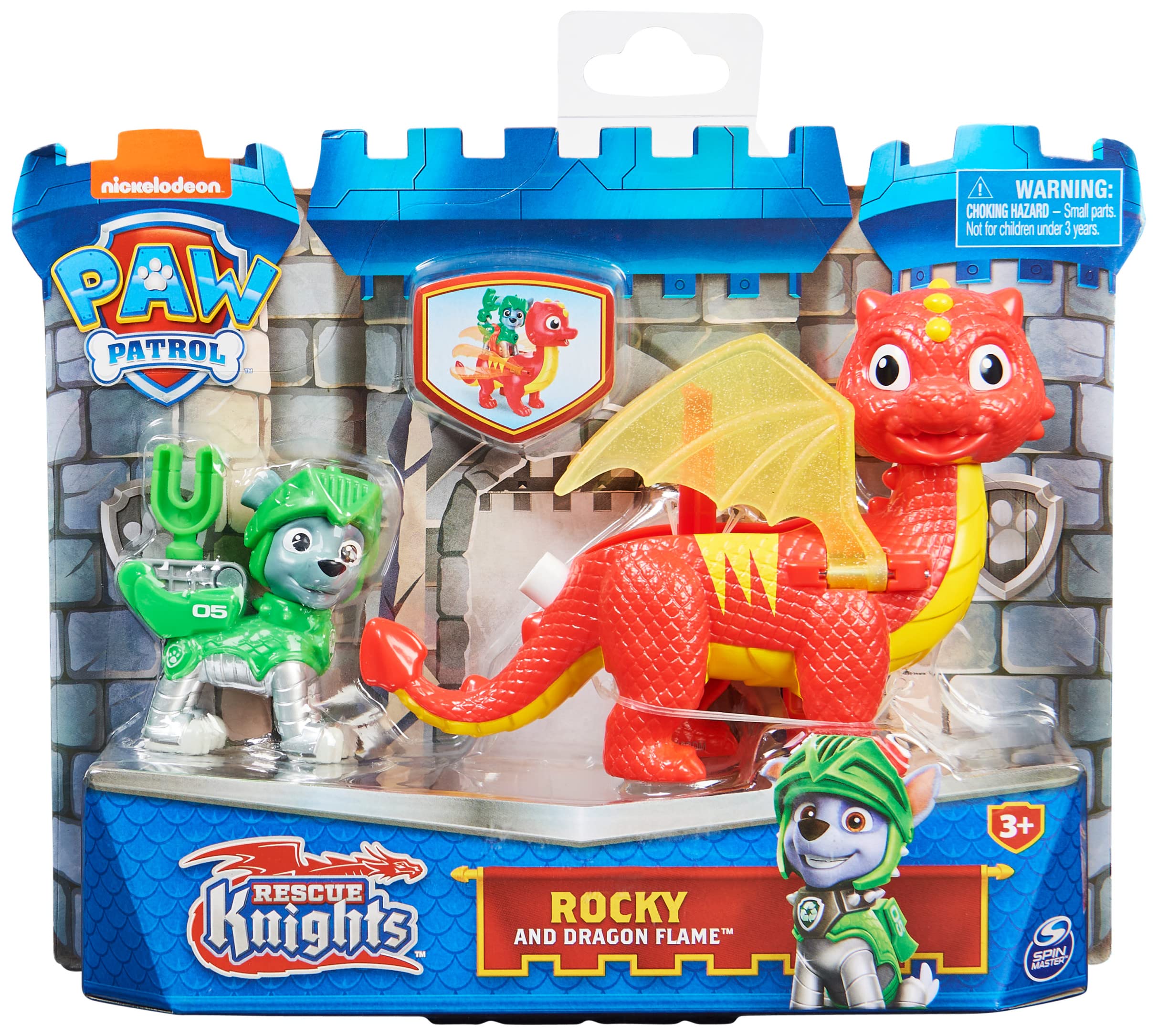 PAW Patrol Rescue Knights Rocky & Dragon Flame Action Figures Set of 2 | Spin Master 6063596 | Kids Toy for Pretend Play & Adventure Storytelling