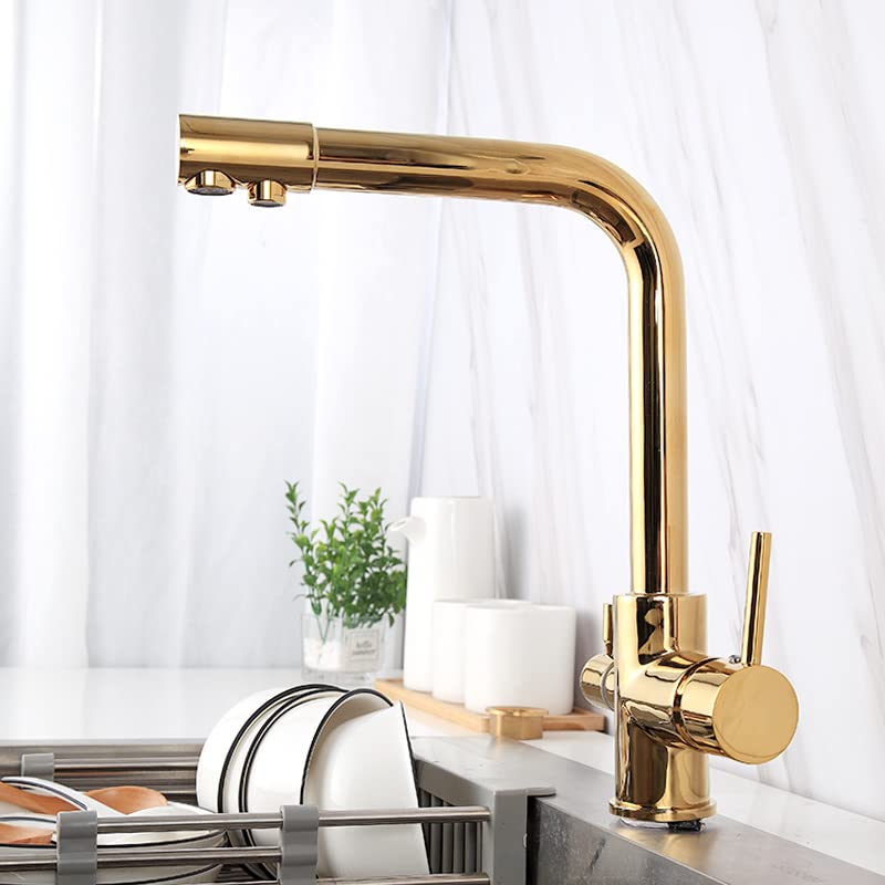 InArt Single Lever Kitchen Sink Mixer Faucet with RO Drinking Water Filter - Gold Finish | Modern Pull-Down Sprayer for Cooking & Dishwashing | Perfect for Home, Restaurant & Office Use