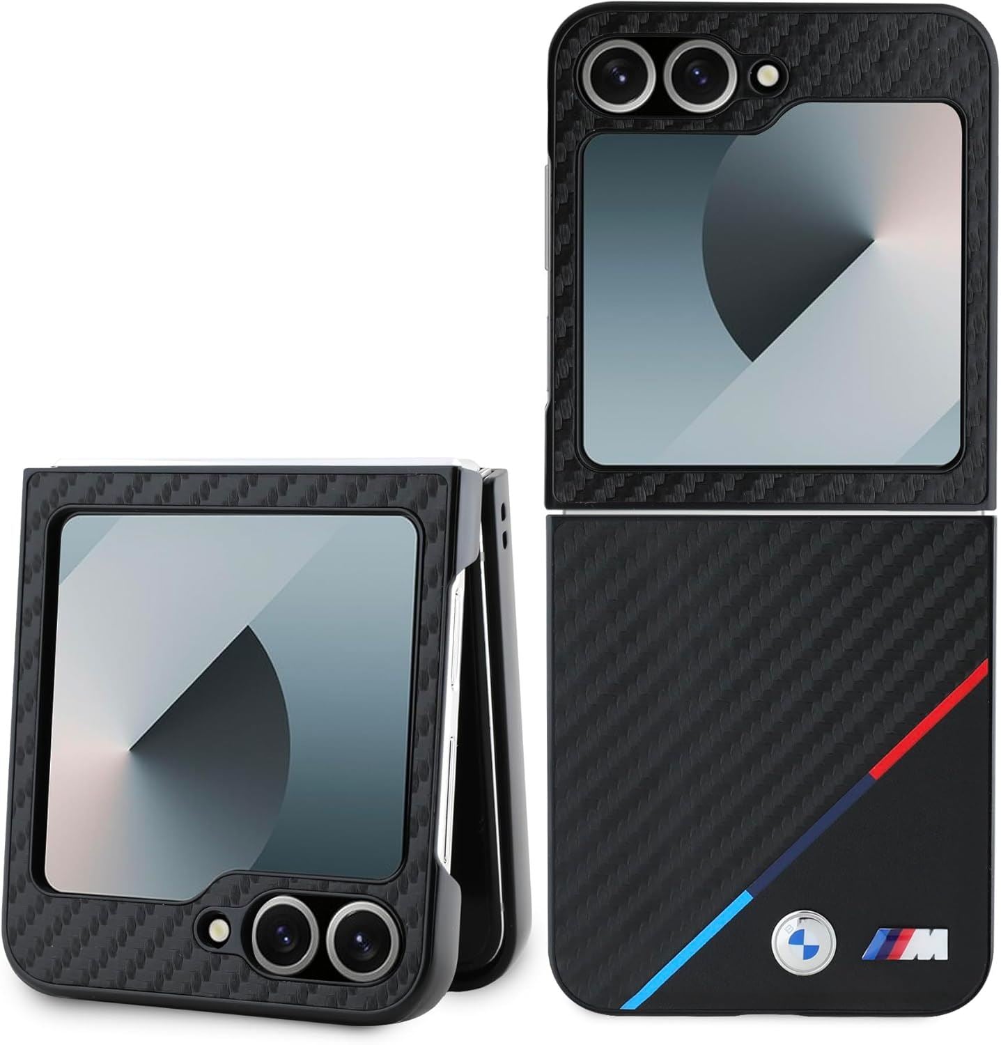 BMW Carbon Fiber Tricolor Phone Case with MagSafe for Samsung Galaxy Z Flip 6 - Slim Protective Cover with Strong Magnetic Alignment (Black) | Perfect for Work, Travel & Everyday Use