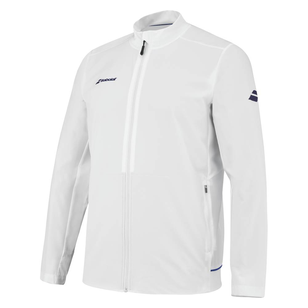 Babolat Men's Play Jacket - Lightweight Tennis Windbreaker with Moisture-Wicking Technology (White) - Perfect for Tennis Matches, Training & Outdoor Sports