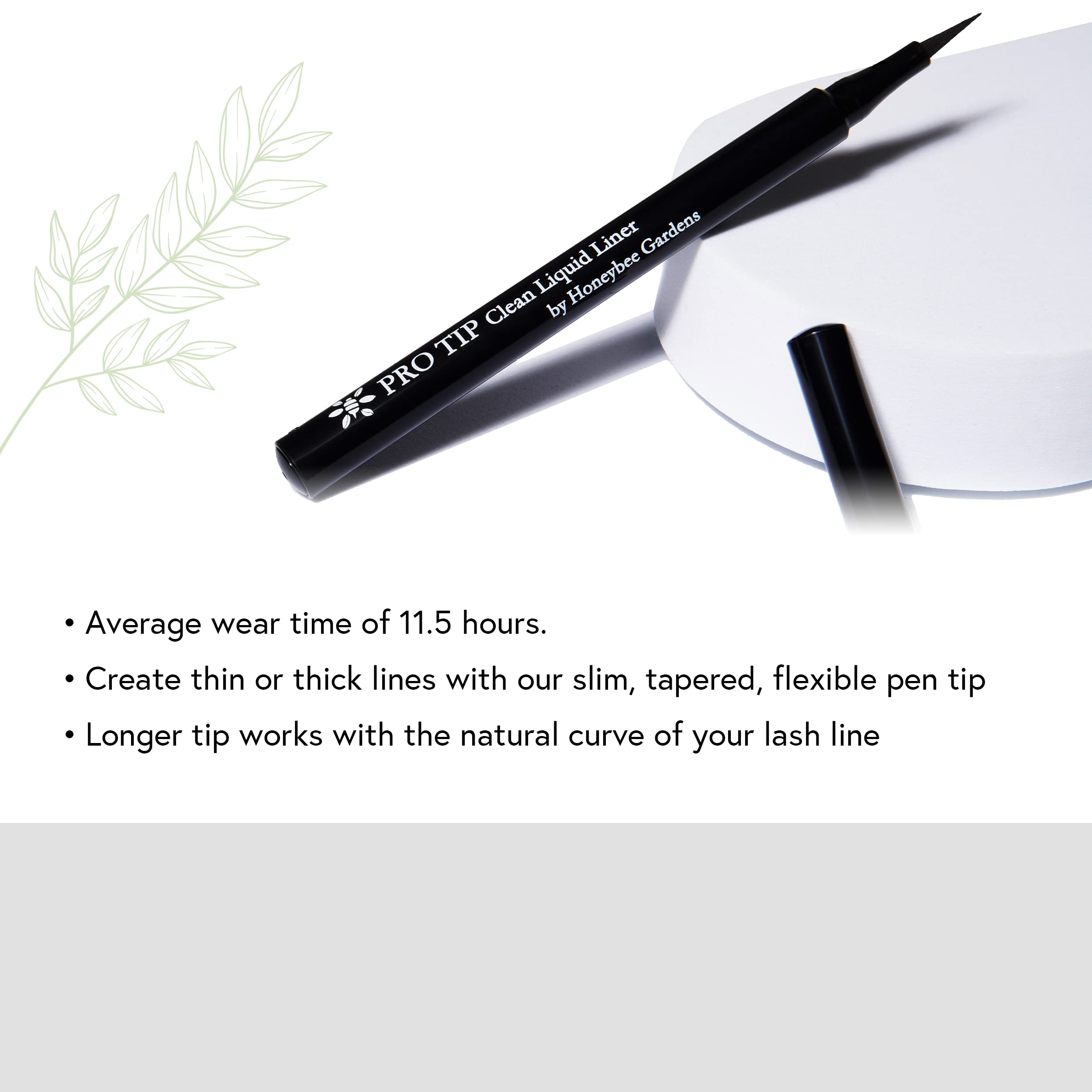 Honeybee Gardens ProTip Clean Liquid Eyeliner - Black, Nano-Free Pigments, Long-Wearing, Waterproof, Vegan & Cruelty-Free (0.034 fl oz) | Perfect for Sensitive Eyes & Everyday Makeup Looks