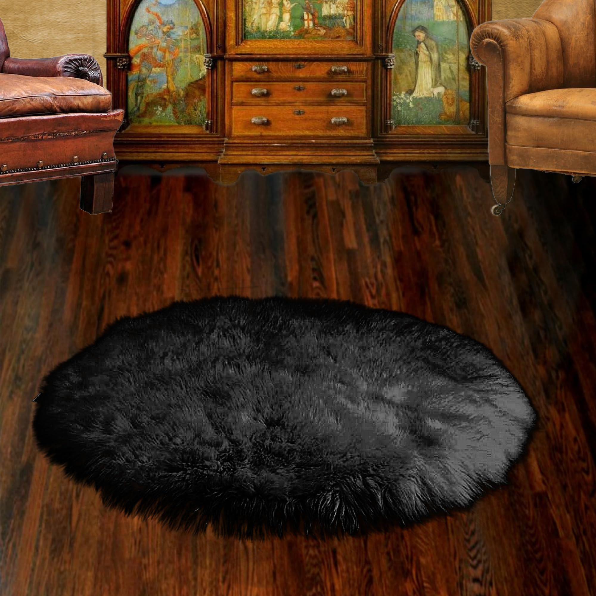 White Faux Fur Round Shag Accent Rug - 36
